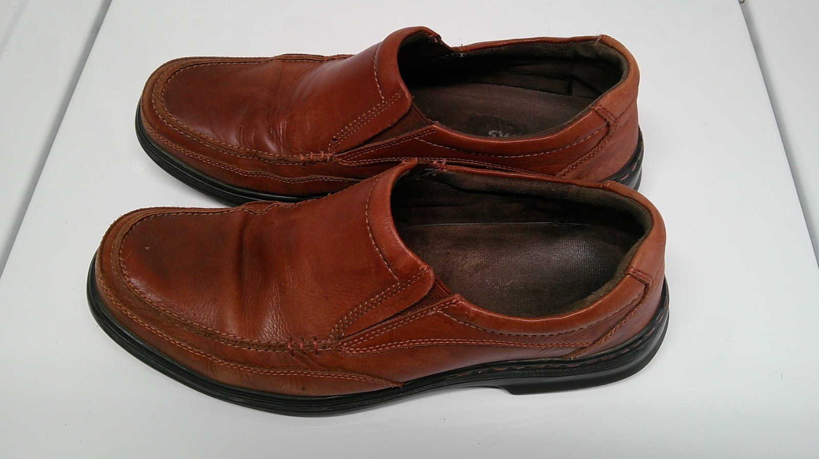 Clarks Mens Brown Leather Slip On Loafers Square Toe Shoes Tan Size 9M