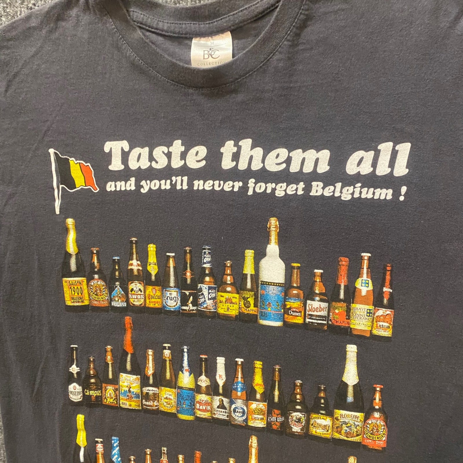 B&C Collection Shirt Mens Medium Belgium Beer Graphic Gray Short Sleeve Cotton