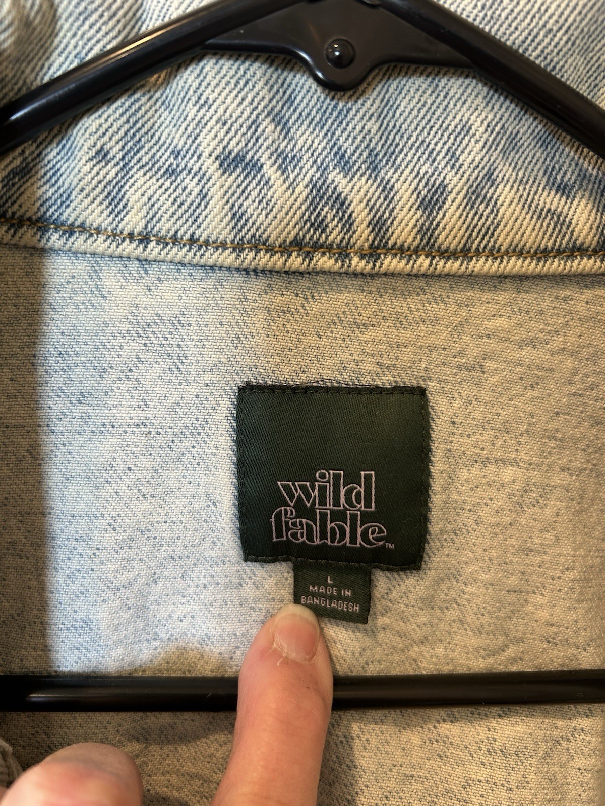 Upcycled Jean Jacket Stone Washed Blue With White crochet Inset Wild Fable Sz L