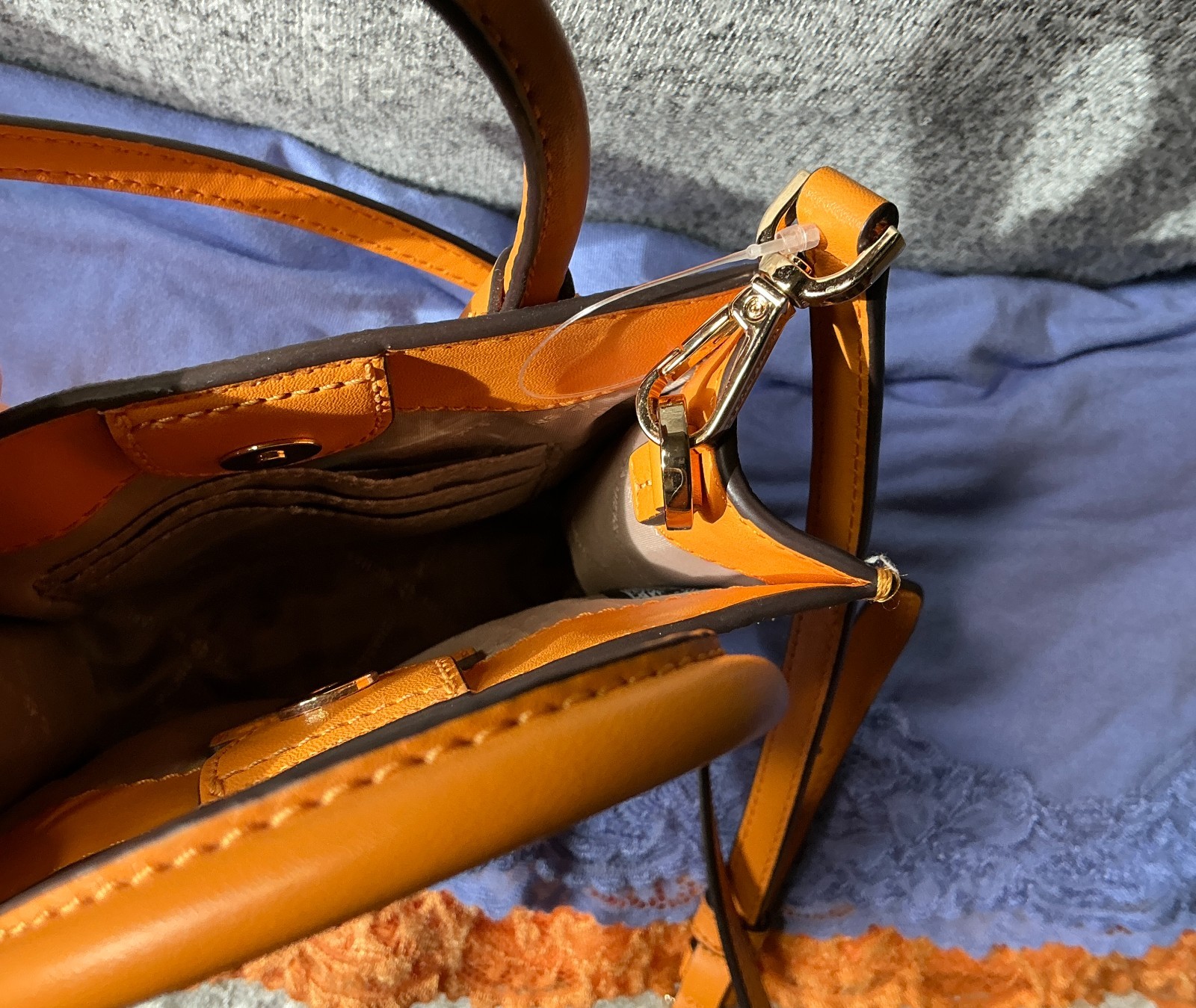 Michael Kors Orange Multi SIG Mini Coated Canvas Leather CC SnapCrossbodySatchel