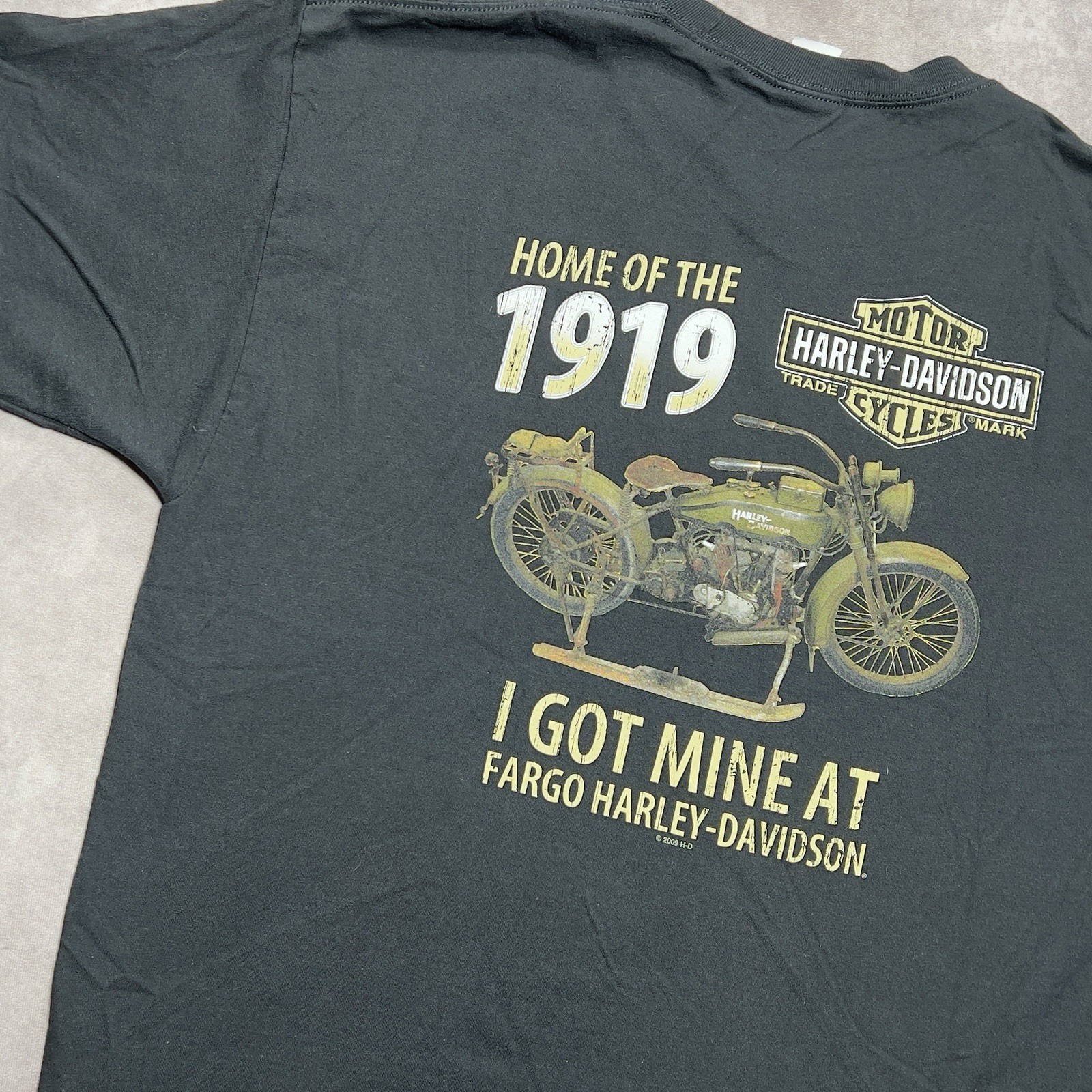 Harley-Davidson T-Shirt Mens XL Black Fargo ND 1919 Model J Snow Motorcycle