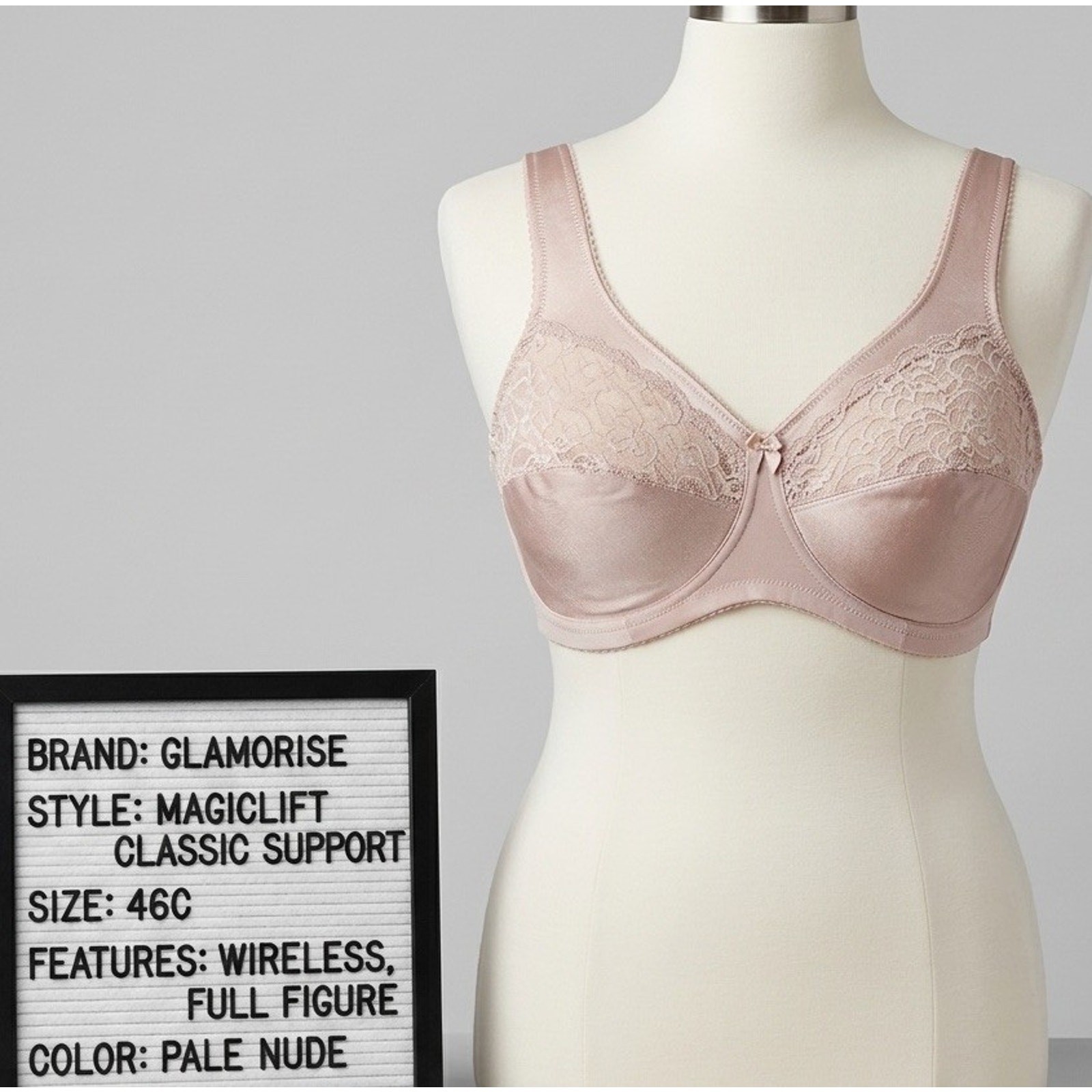 Glamorise 1000 MagicLift Classic Support Bra 46C Pale Nude Wireless Full Figure