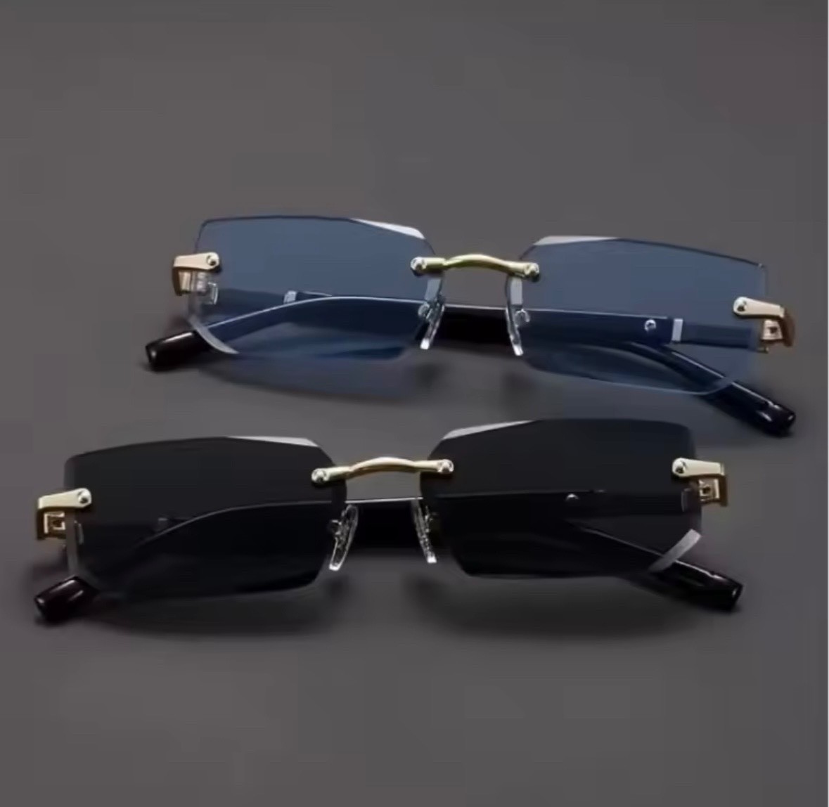 Vintage Rimless Rectangle Sunglasses Retro Fashion Shades Men Women.