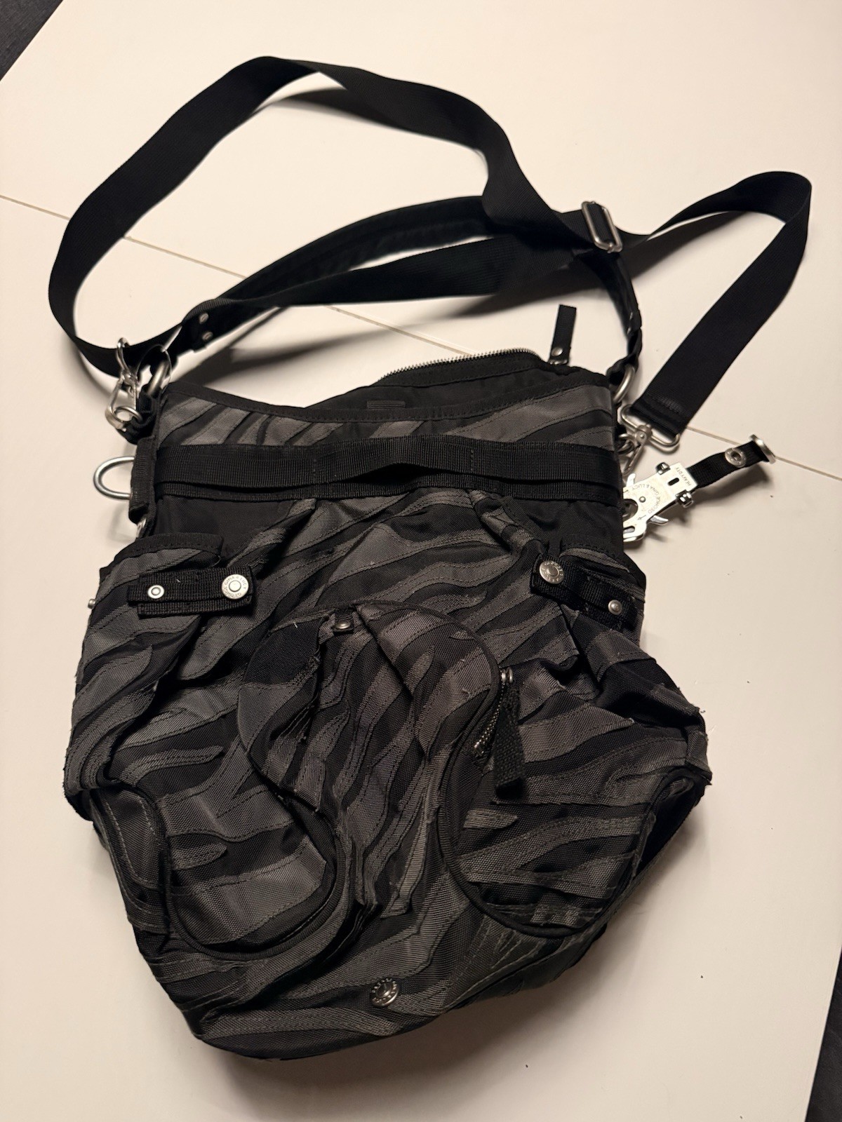 George Gina & Lucy Black/Gray Zebra Animal Print Crossbody Zip Silver Hardware
