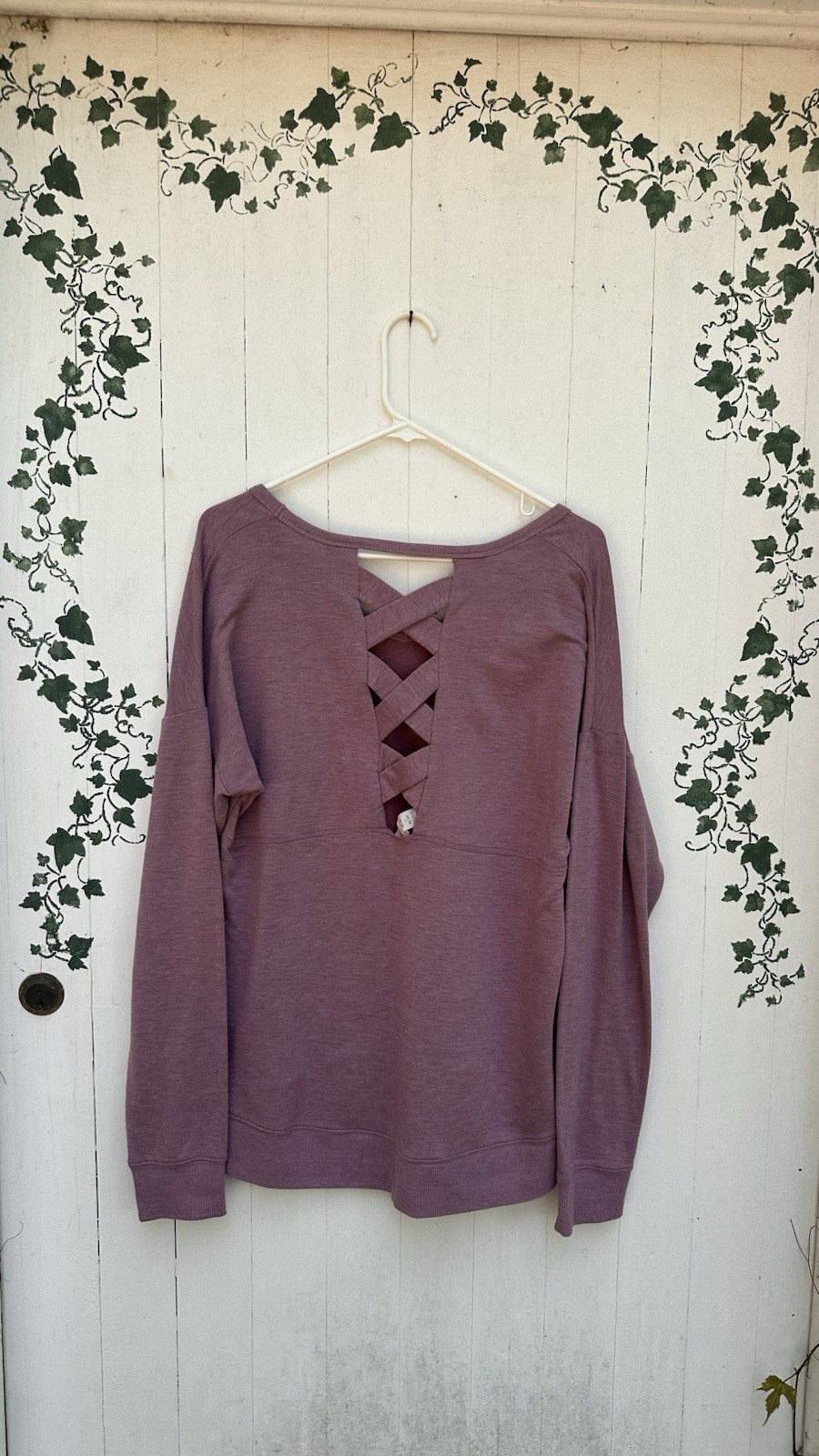 Ballerina Collection Purple Knit V-Neck Pullover Sweater 44-46 Criss-Cross Back