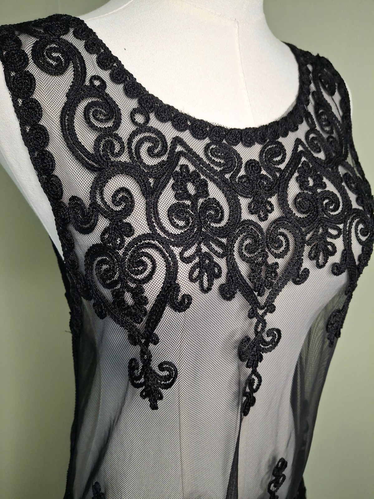 YOLOSANGELES Black Sheer Mesh Embroidered Lace Tunic Top Boho Gothic S