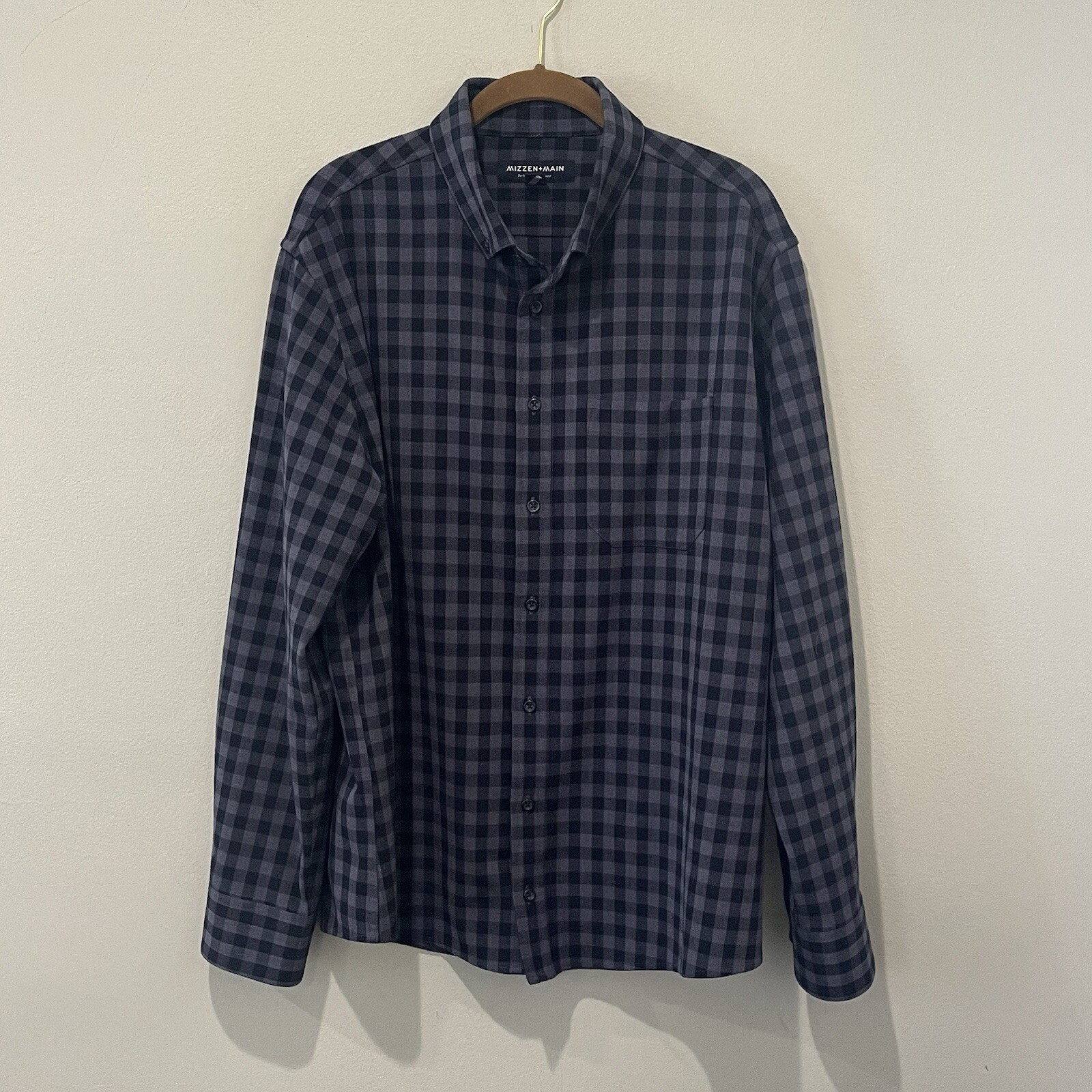 Mizzen Main Shirt Mens XXL Performance Menswear Blue Checker Button Long Sleeve