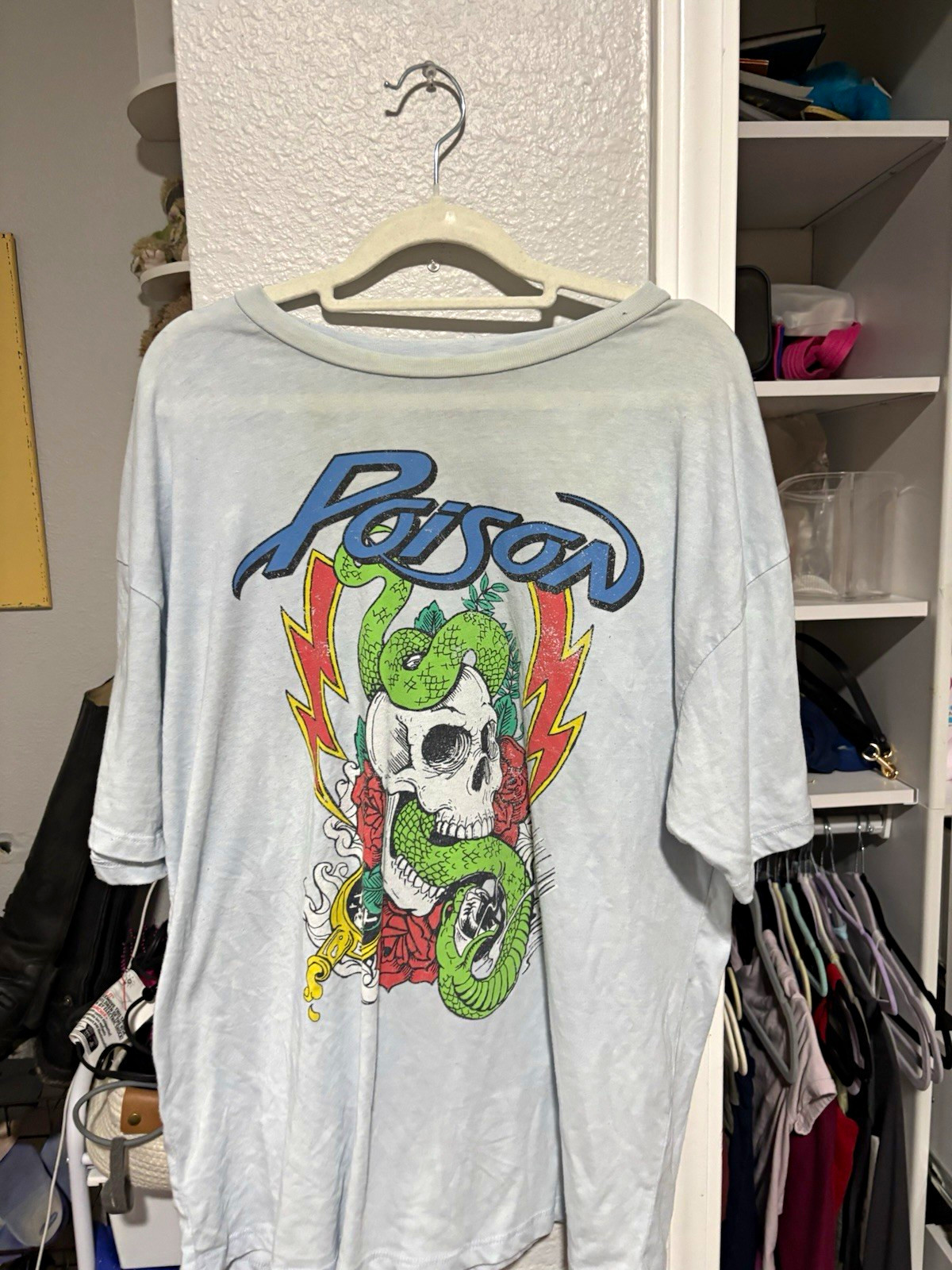 Poison White Skull Snake Graphic Print Cotton Tee Crew Neck Short Sleeve XL