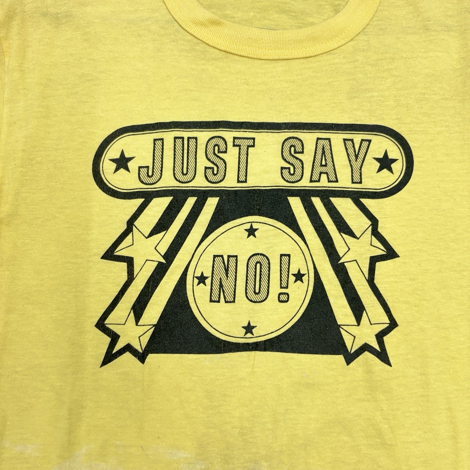 Vintage 70s 80s Dare Yellow Paper Thin 50/50 T-shirt Sz XL Drugs Just Say No