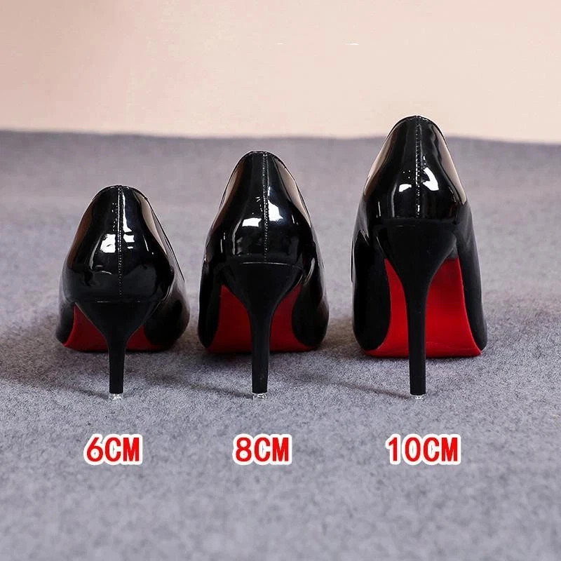 Sexy Pointed Toe Patent Leather High Heels Temperament Girl Red Sole Party Dress