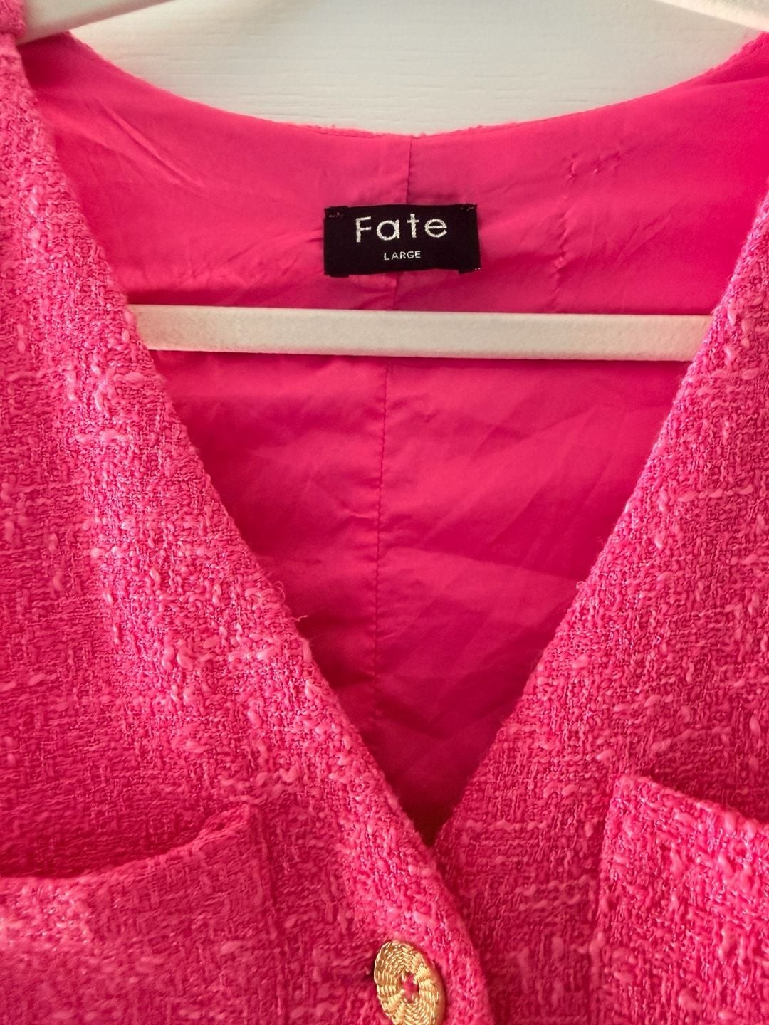 Fate Hot Pink Tweed Button Down Romper