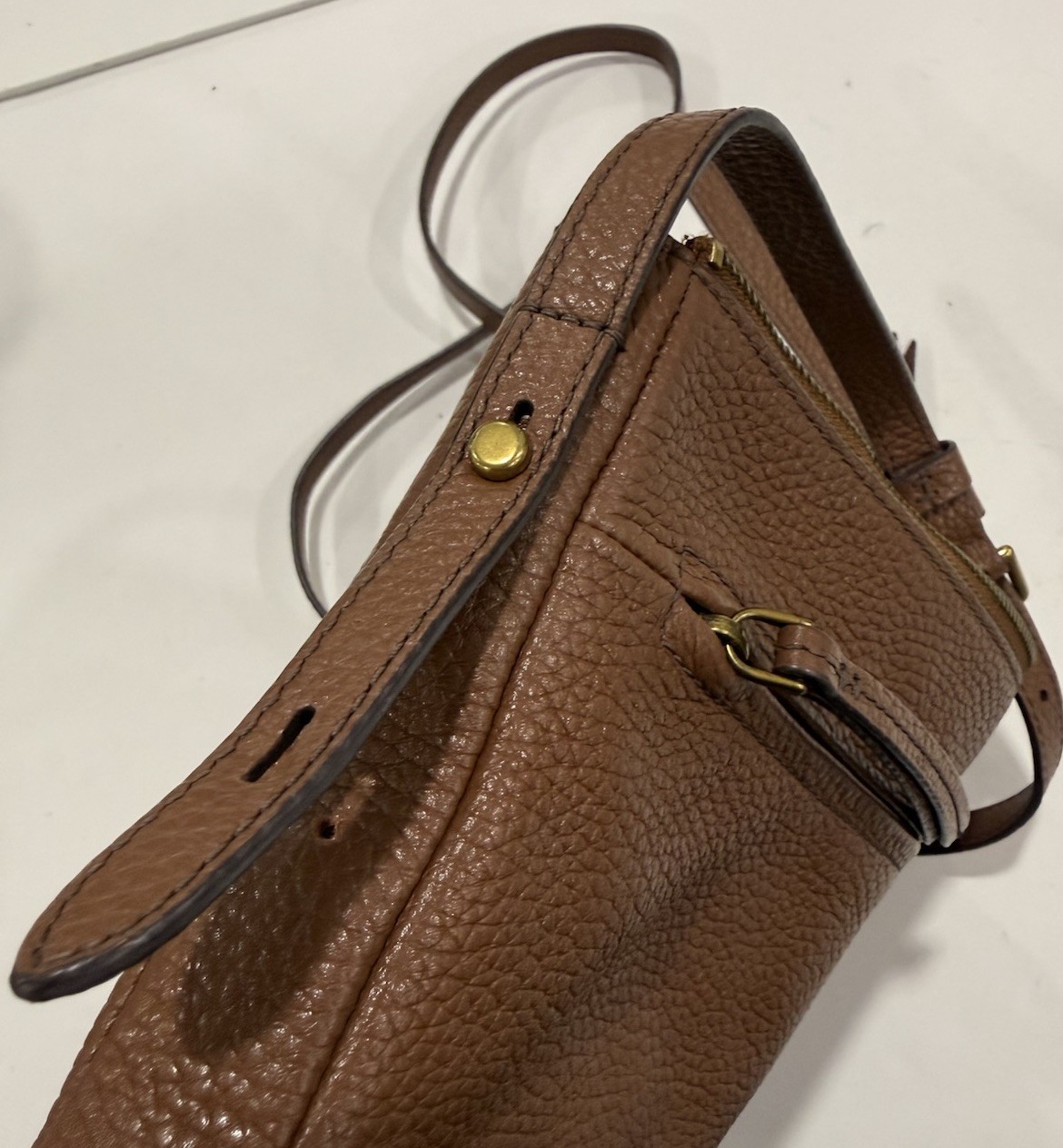 Brown Genuine Leather Pebbled Fossil Purse Crossbody Adjustable Strap SHB2037