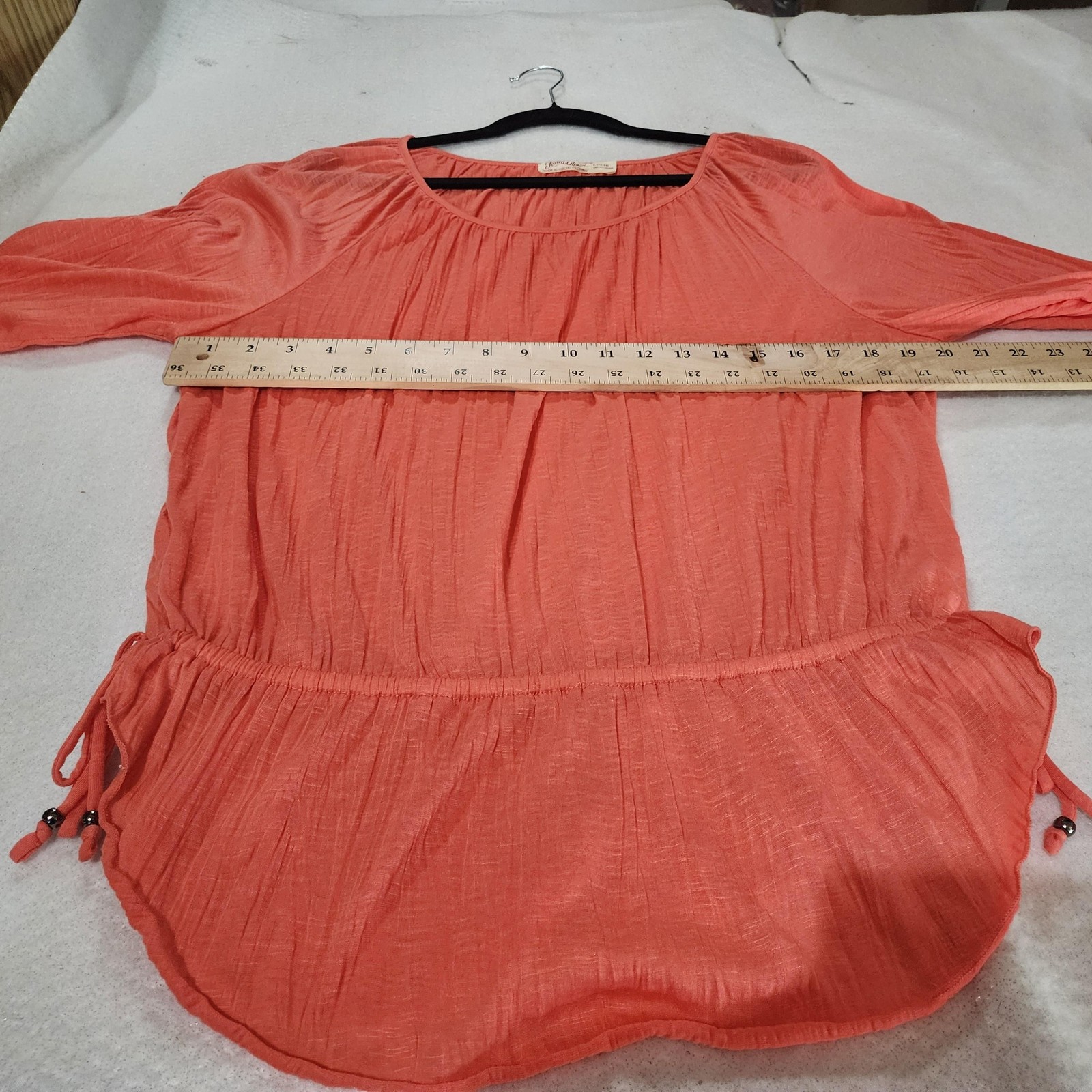 Faded Glory Blouse Womens Large Cosmo Coral Peasant 3/4 Sleeve Scoop Neck Boho