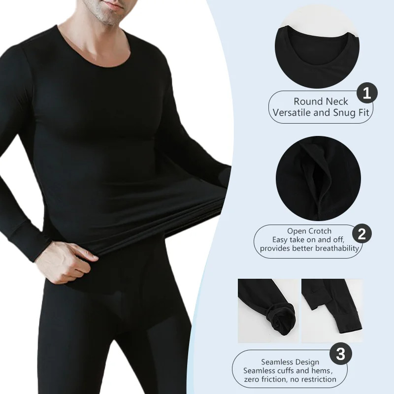 Men’s Seamless Thermal Underwear Thickened Fleece Lined Soft Warm Set Long Johns