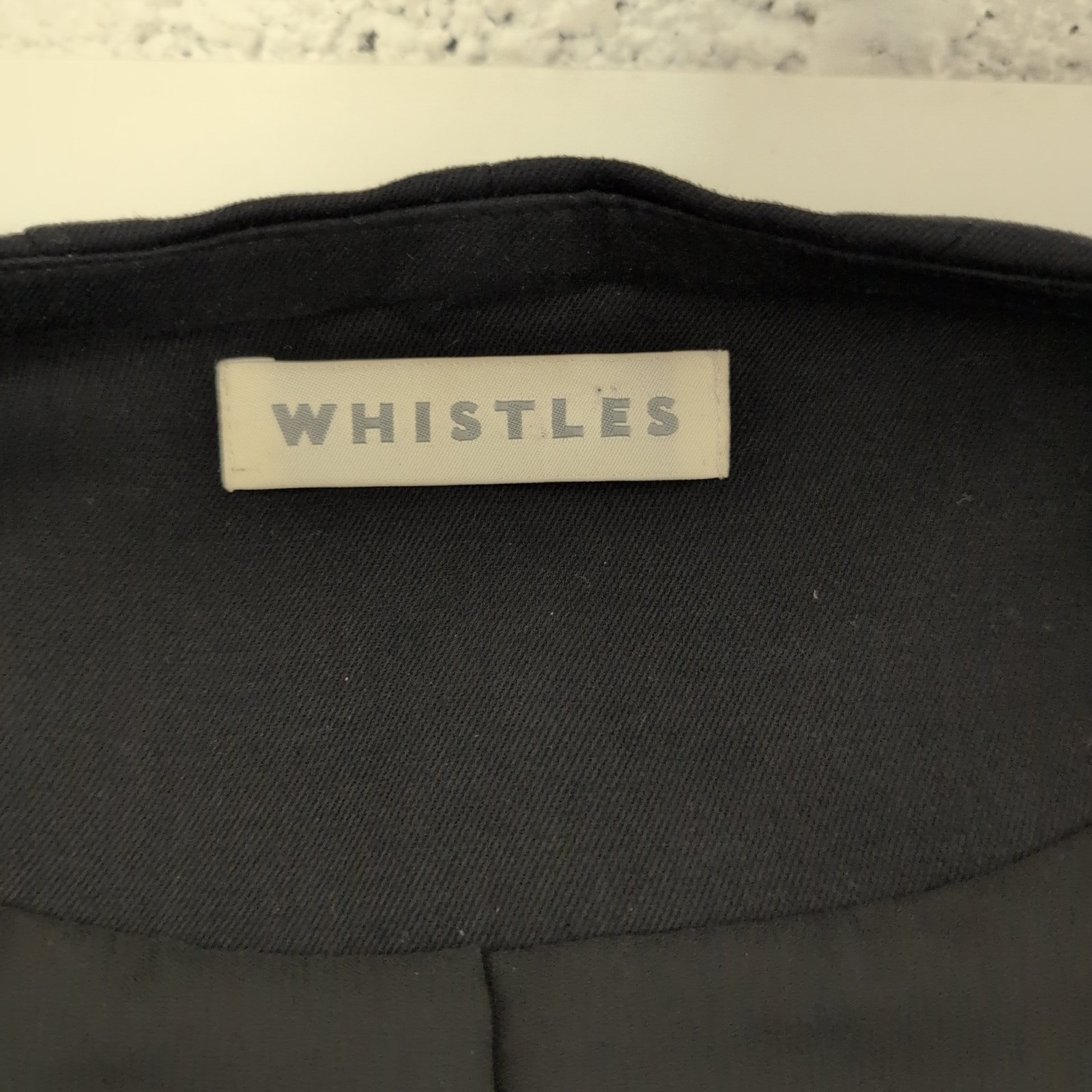 Whistles Virgin Wool Blend Jacket Short Open Waterfall Smart Work Black UK 16