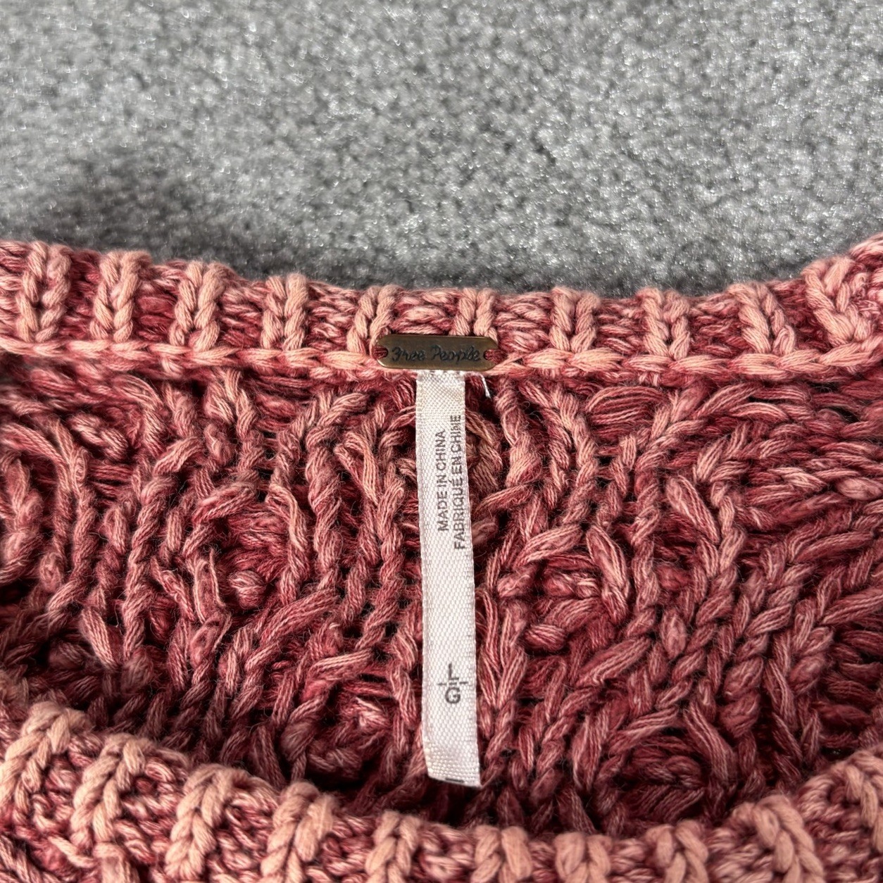 Free People Sweater Womens L Rose Pink Chunky Cable Knit Heavyweight Raglan