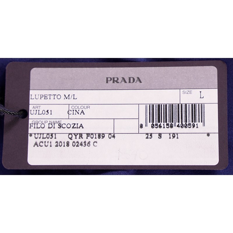 sz L NEW $1080 PRADA Men’s Cina Blue Cotton RUBBER LOGO Fold Over TURTLENECK TOP