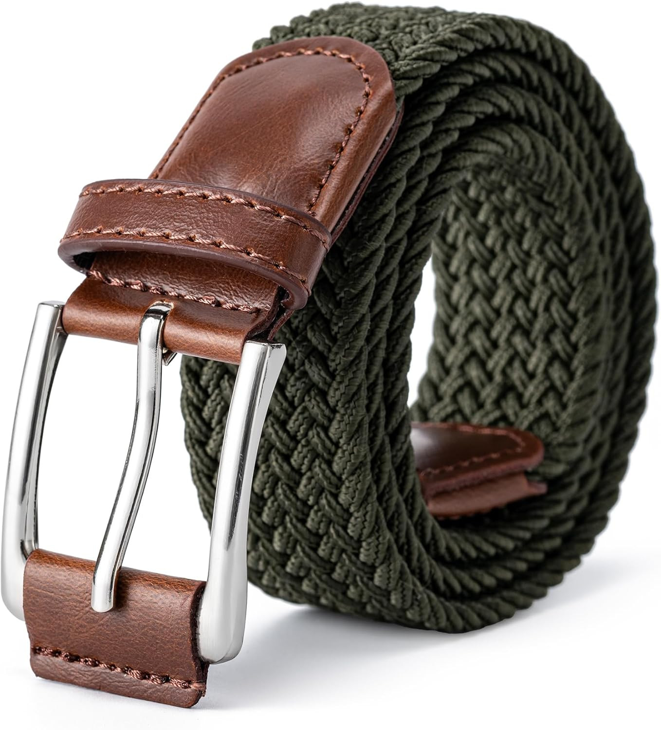 Mens Belt, Canvas Elastic Fabric Woven Stretch Multicolored Braided Belts for Go