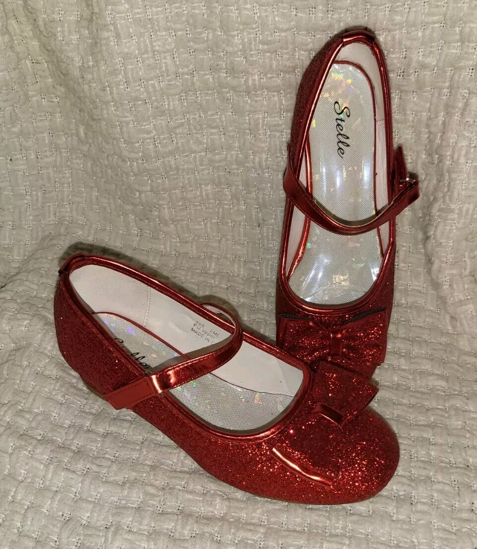 Girls Dress Shoes 1.3inch Low Heel Dance Shoes Bow Glitter Wedding Party Shoes