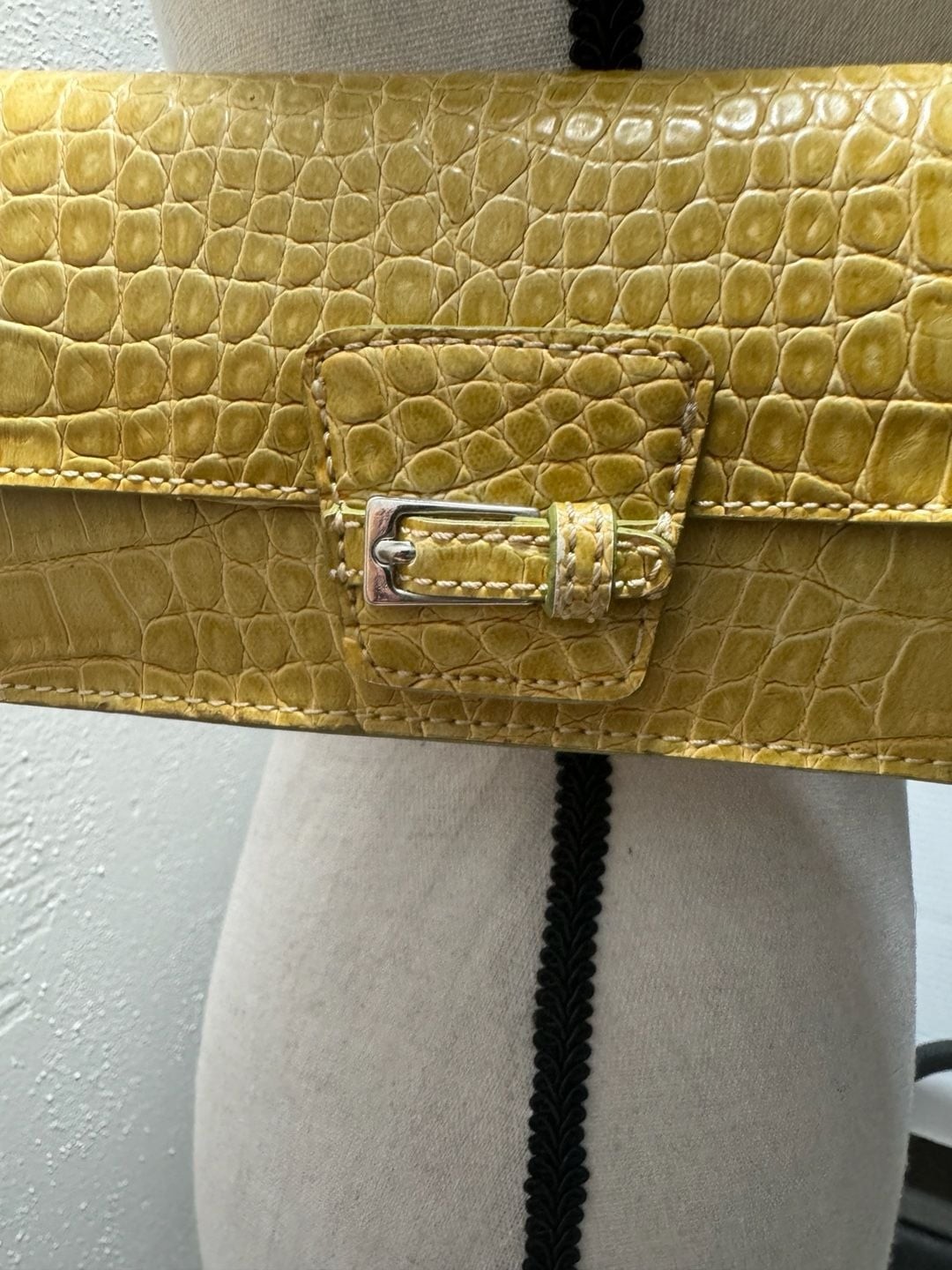 Liz Claiborne Accessories Yellow Faux Croc Embossed Shoulder Bag with Floral Int