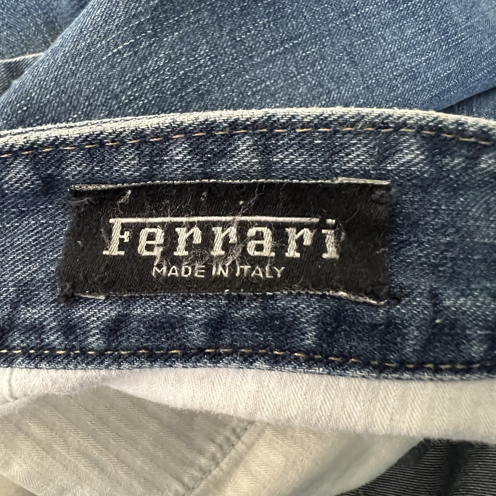 VTG Ferrari Button Fly Blue Denim Jeans Leather Logo Italian Men’s 33×30.5 IT 50