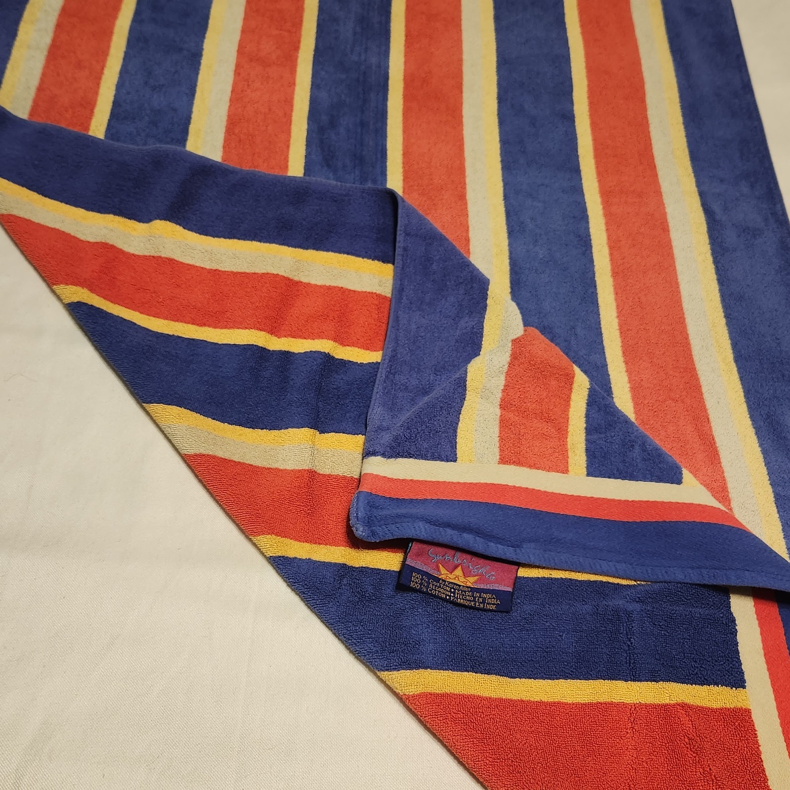 Vintage Cecil Saydah Sunbrights Beach Towel Striped Terry Karen Allen 35″X64″