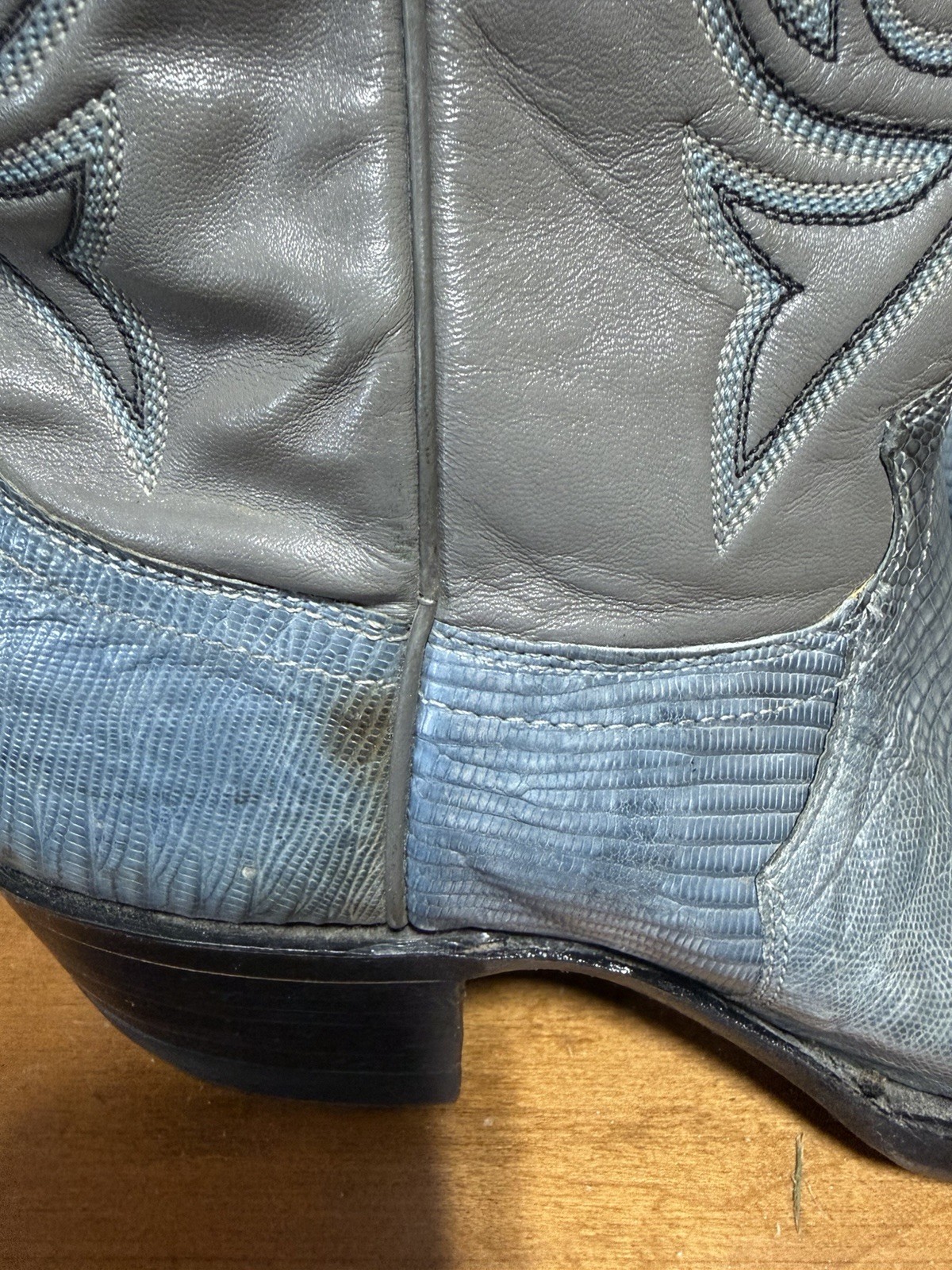 Vintage Justin Men Size 7 D Gray/Blue Teju Lizard Skin Cowboy Western Boots