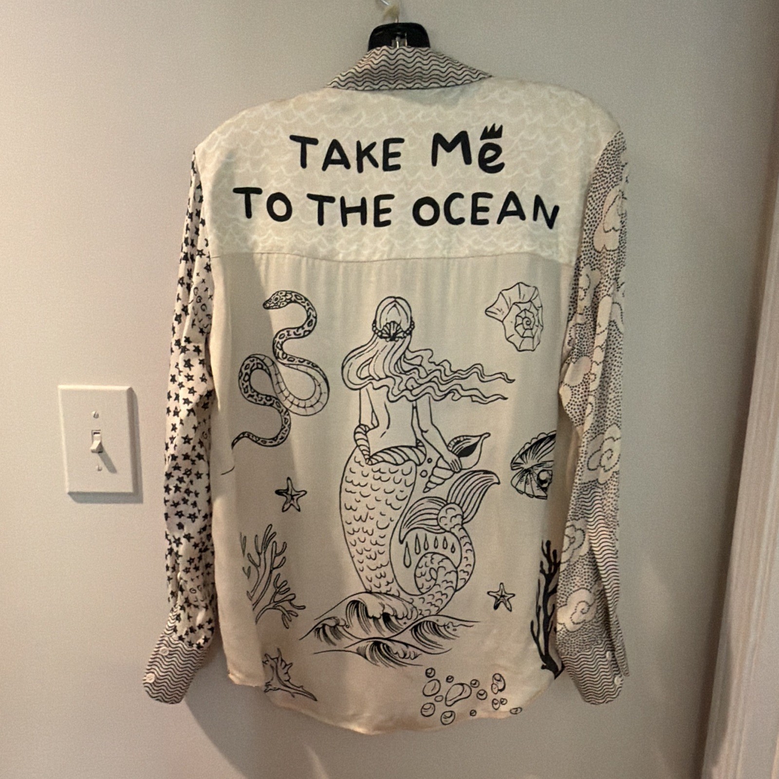 2 Me 369 Silk Multicolor Mixed Print Long Sleeve Button-Up Shirt, Pockets, XS