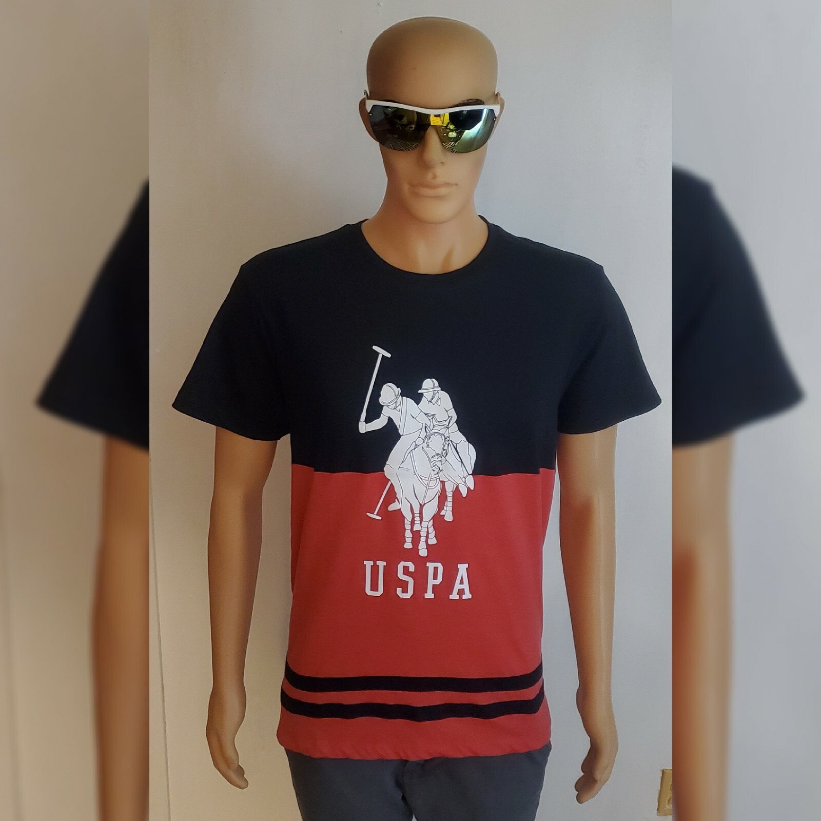 US POLO ASSN TSHIRT MEN CREW NECK SHORT SLEEVE SIZ L BLACK TWO POLO PLAYERS LOGO