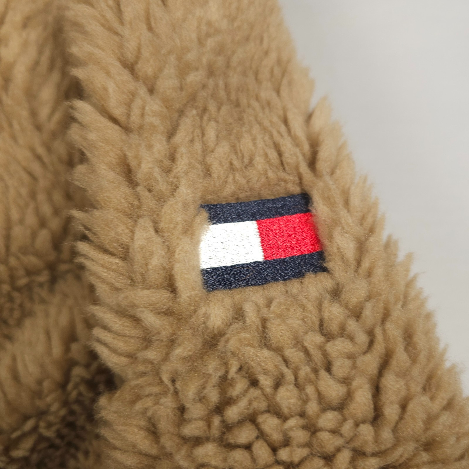 Tommy Hilfiger Faux Fur Jacket Women Large Beige Sherpa Full Zip Toggle Button