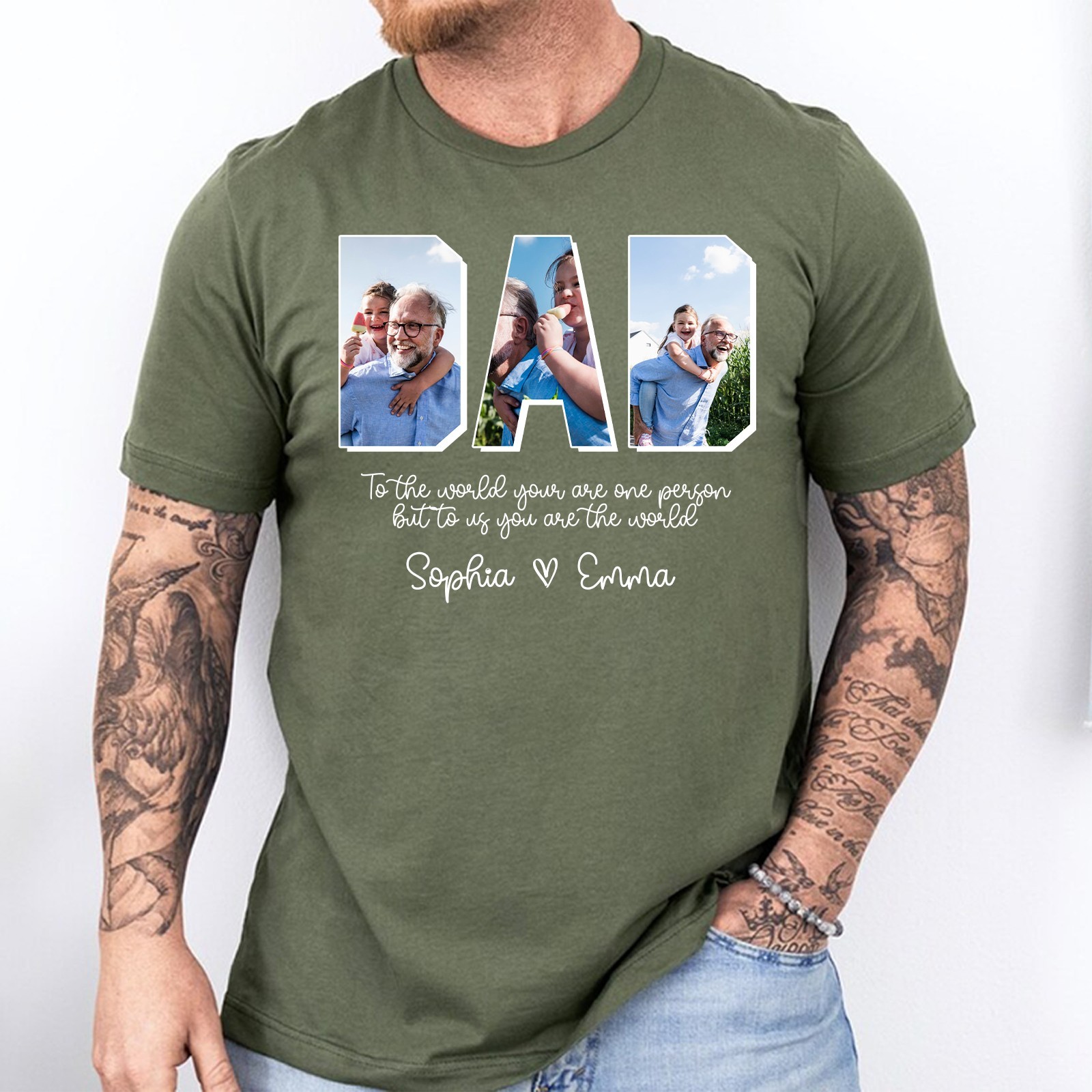 Custom Dad Photo Shirt Personalized Kids Name Fathers Custom Photo Gift Tee