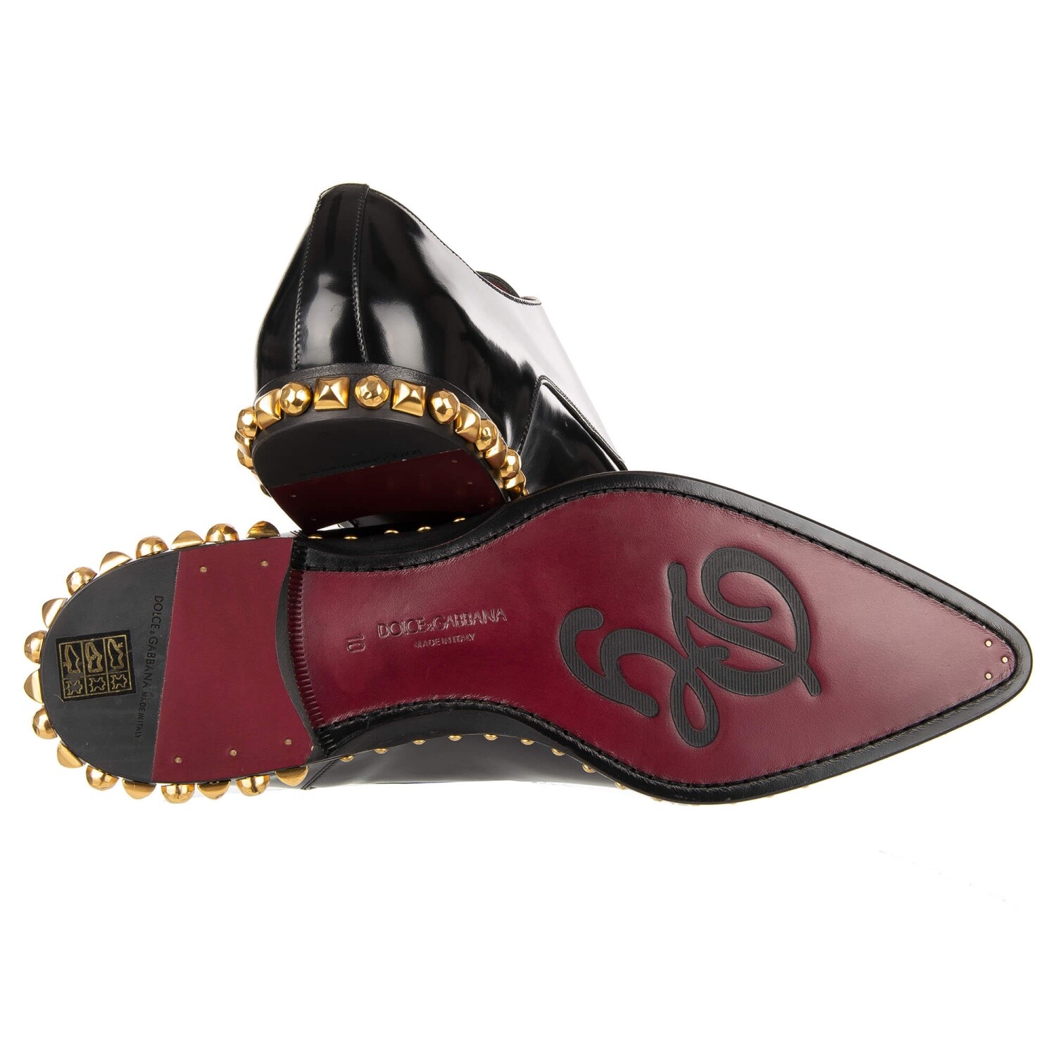 DOLCE & GABBANA Studded Patent Leather Derby Shoes MILLENNIALS Black 11046