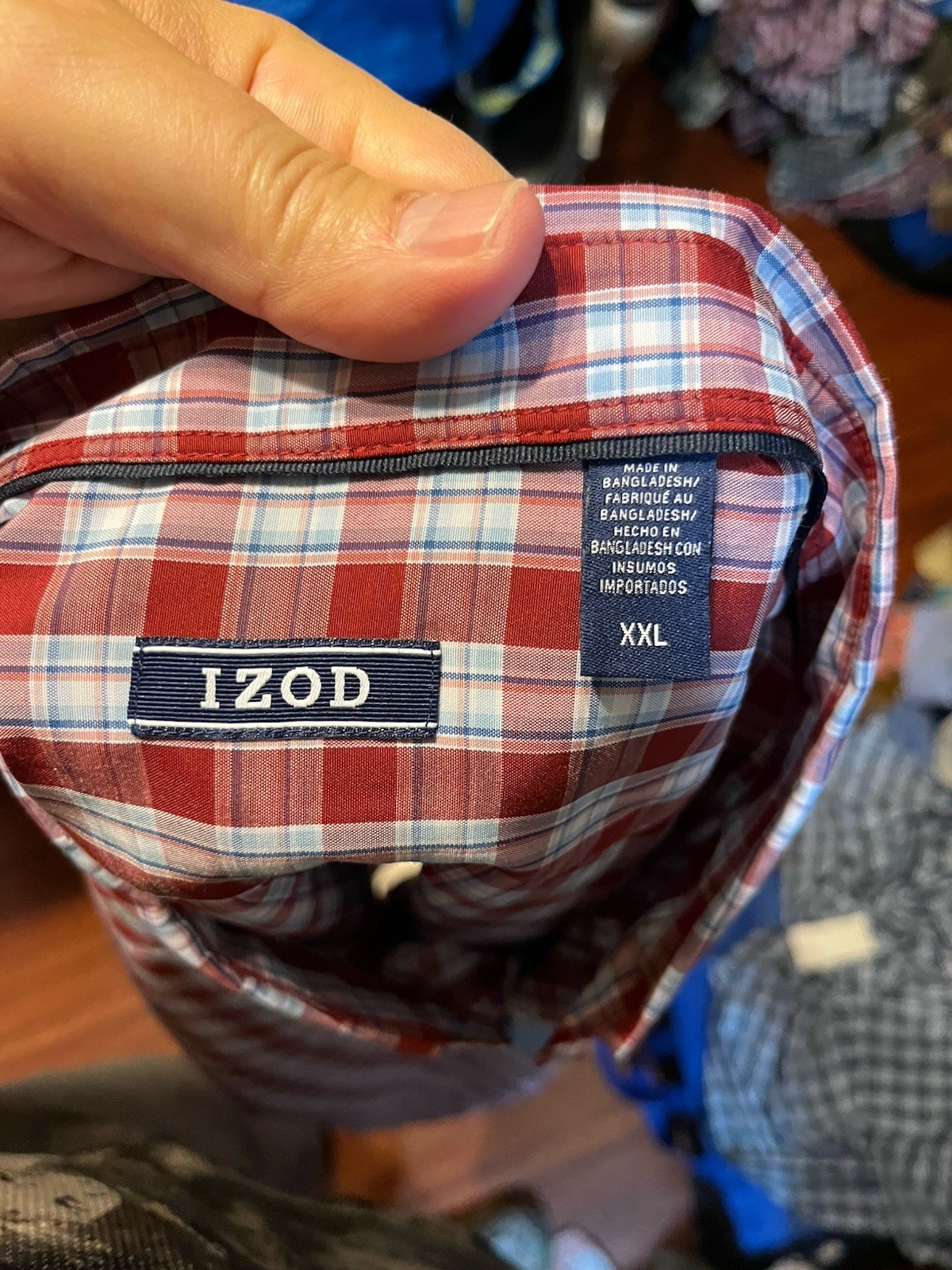 IZOD Men’s SS Button Down Breeze Shirt Red Blue Plaid XXL Cotton Poly – NWT