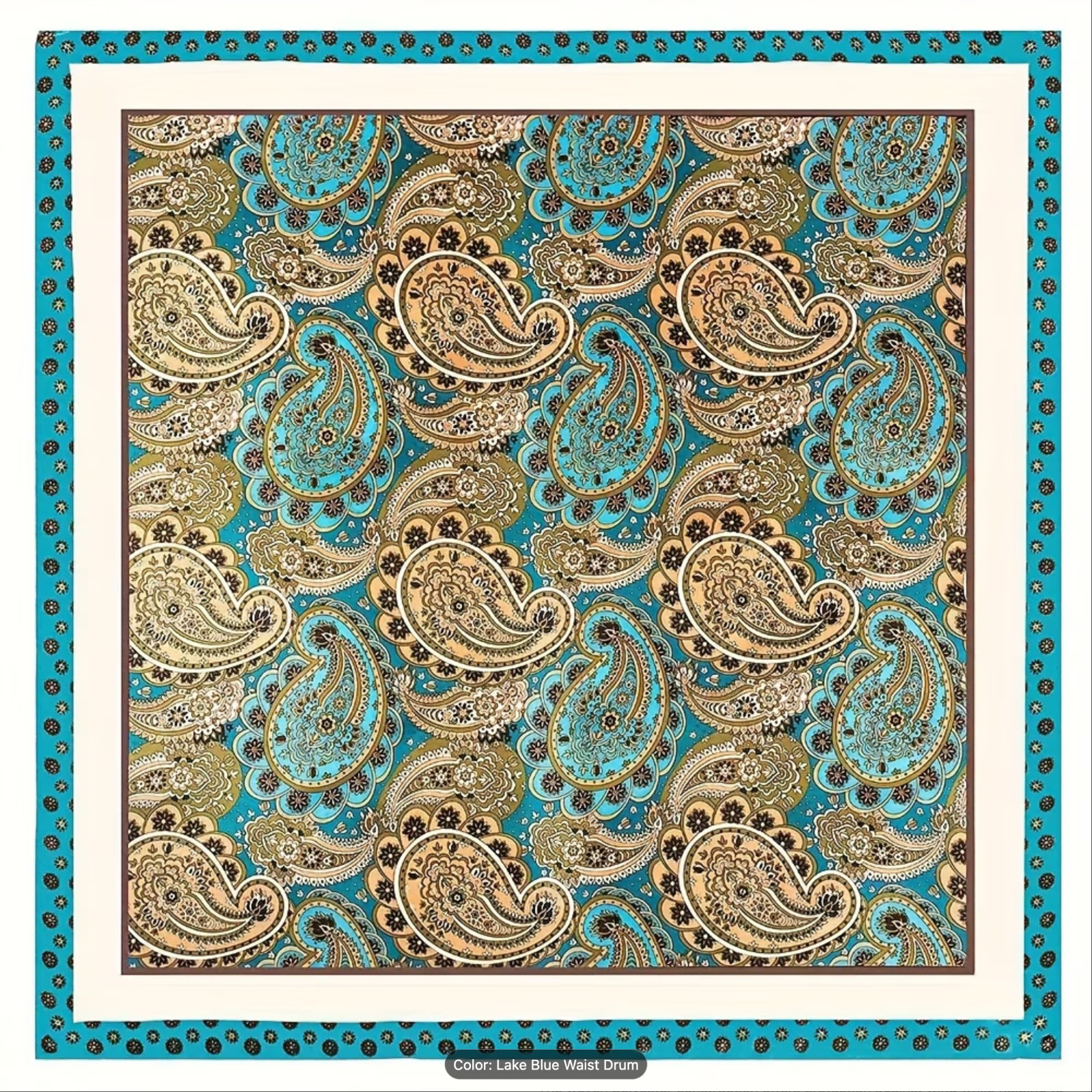 Turquoise Green Brown Ivory Paisley Shawl Scarf 33.5″x33.5″ 100% PolyBlend