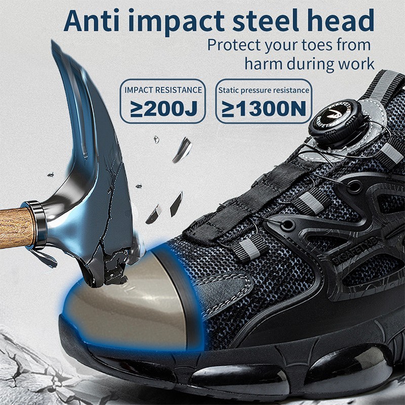 New Anti-smash Men Steel Toe Work Shoes Lightweight Breathable Work Sneaker