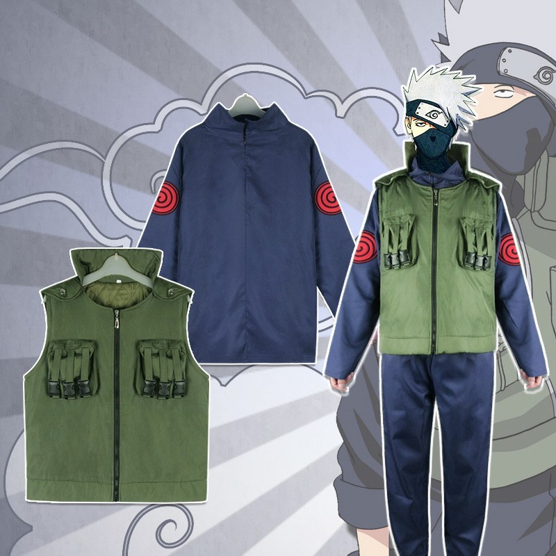 Naruto Hatake Kakashi Anime Cosplay Costume Outfit Vest Tops Pants Set Halloween