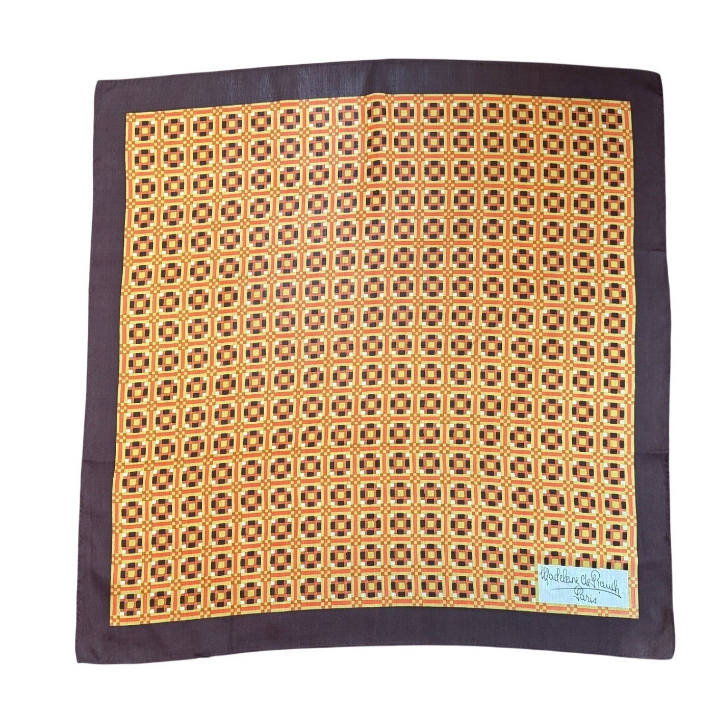 Madeleine de Rauch Paris Vintage Silk Scarf Made in France 23″x 23″ 70s Retro