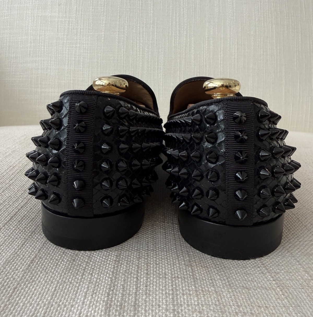 Christian Louboutin Dandelion Tassel Black Glitter Spike Mens Loafers Size 42