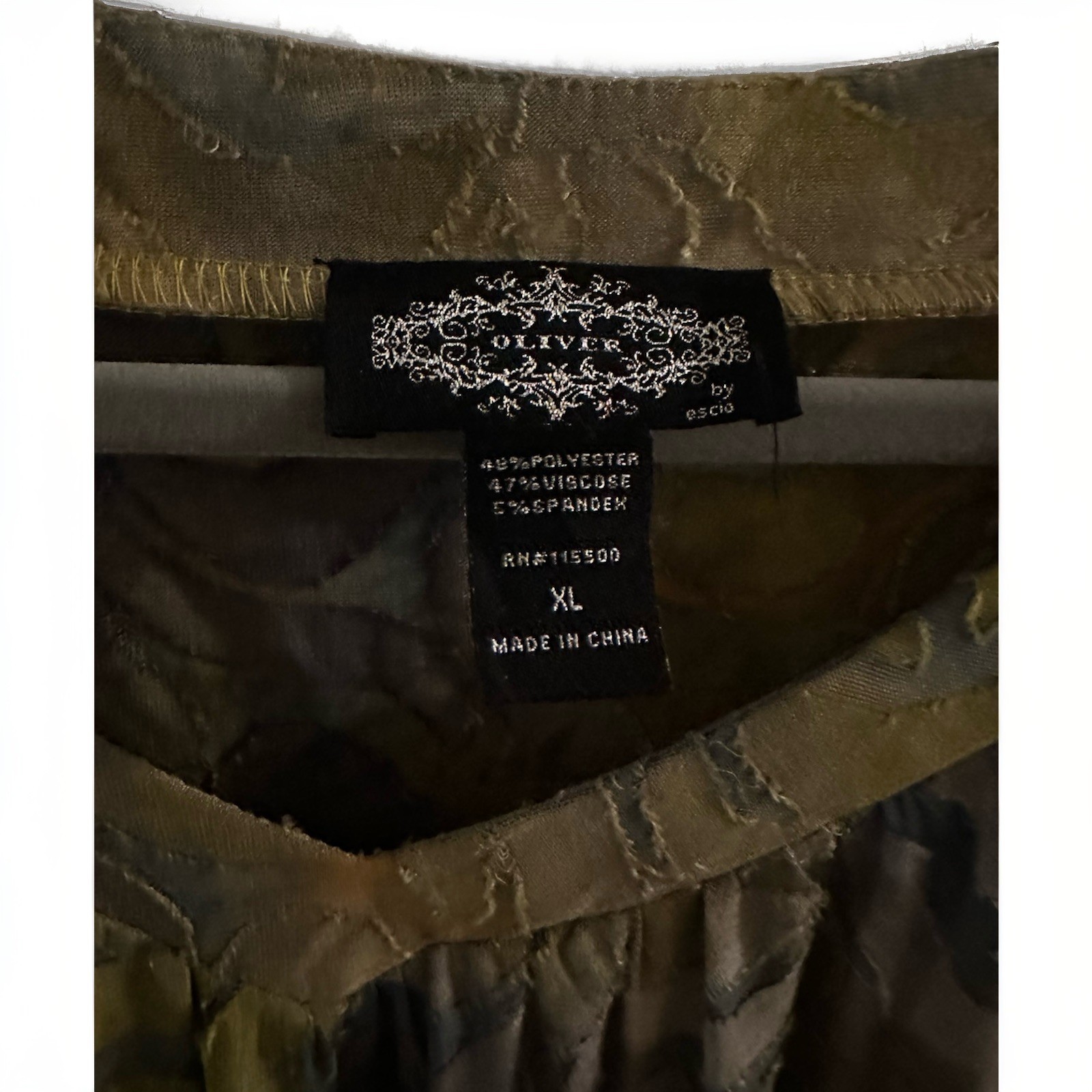 Oliver by Escio Women’s XL Green/Brown Floral 3/4 Sleeve Pullover Blouse