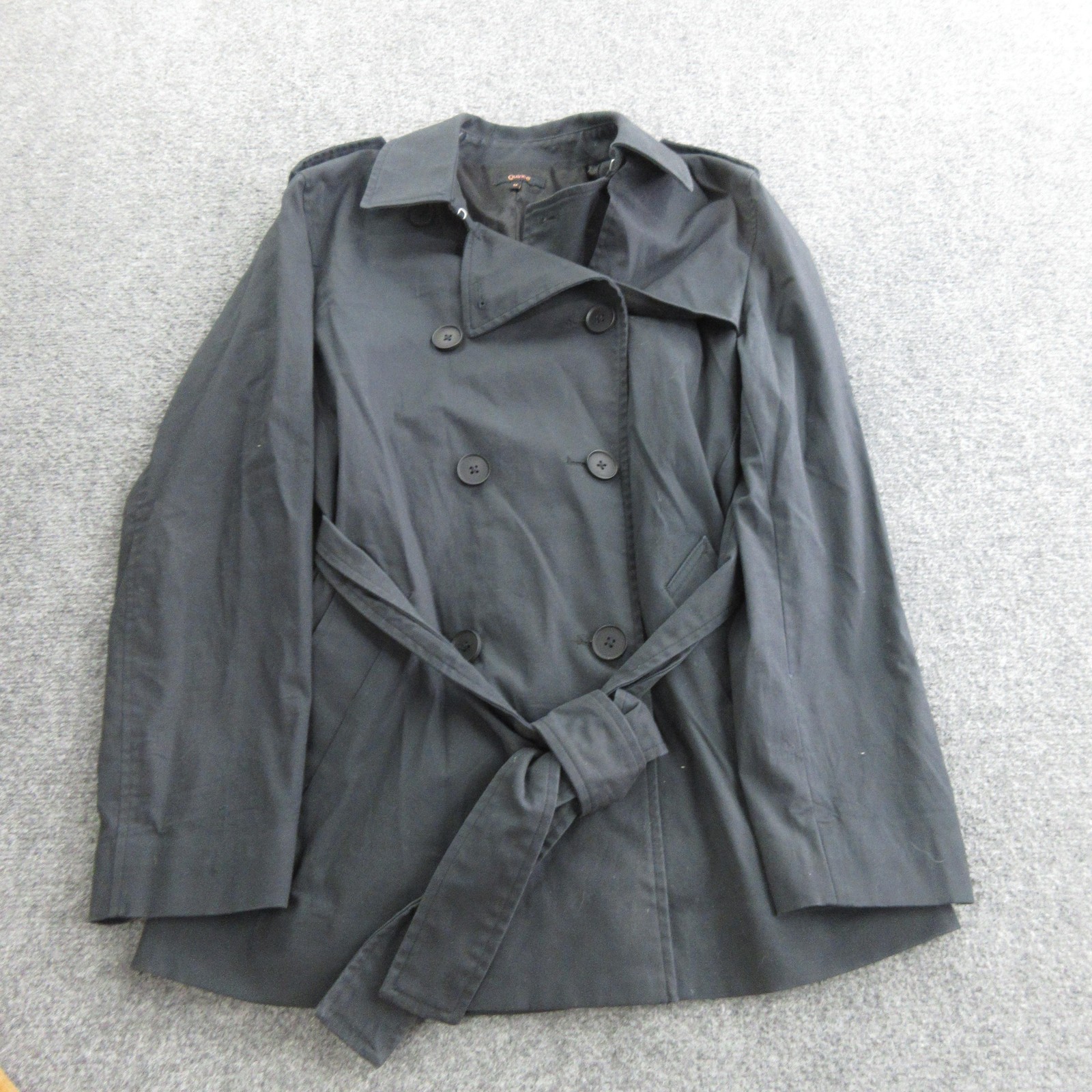 Quince Trench Coat Womens M Black Organic Cotton Belted Double Breasted