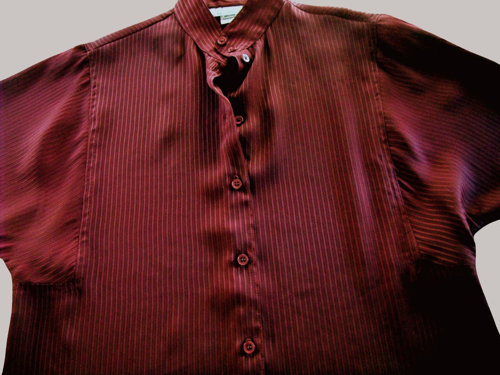 GIVENCHY DARK SCARLET LONG-SLEEVED BLOUSE, BUST ABOUT 36″, SZ 6, NICE CONDITION
