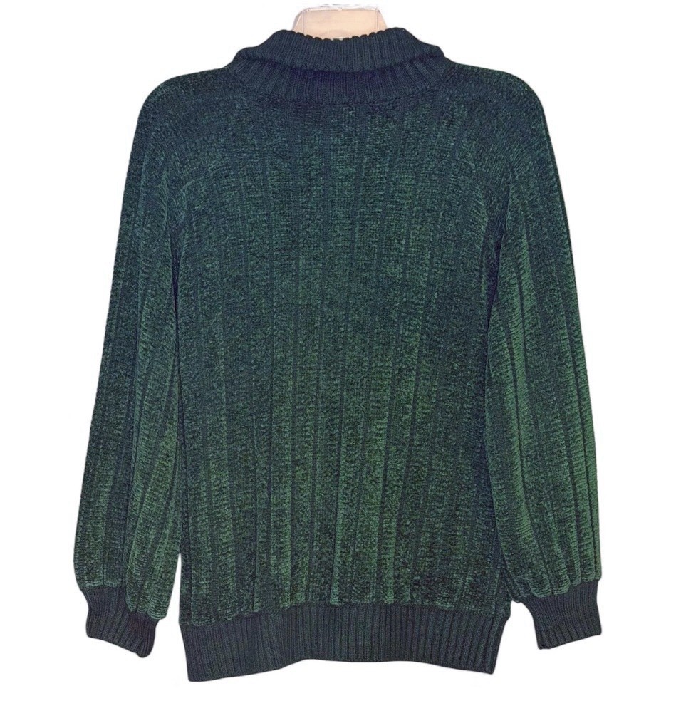 Draper’s & Damon’s Green Chenille Zip Cardigan Pockets Ribbed Trim Cottage Sz S