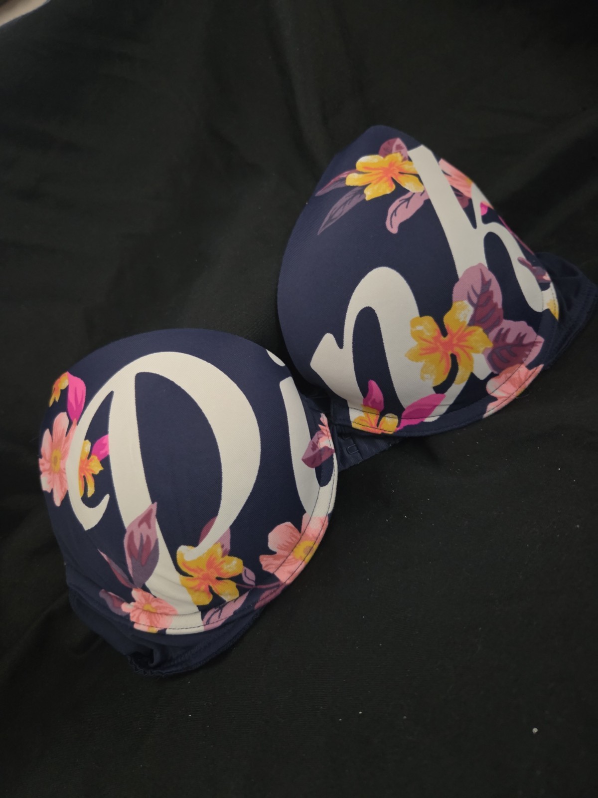 PINK Victoria’s Secret 32DD Floral T-Shirt Bra Underwire Navy/Pink/White