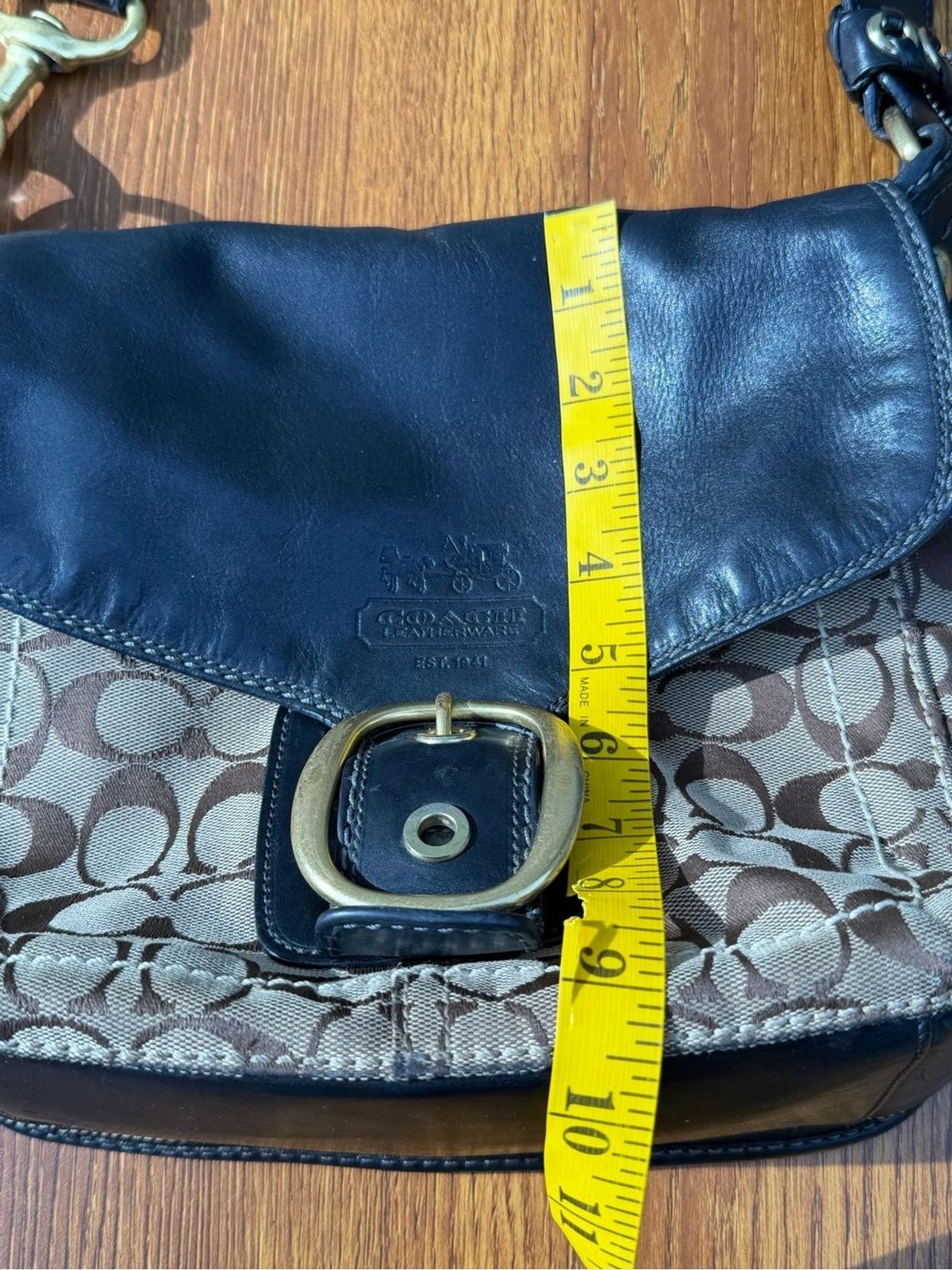 Coach Bleecker Signature Buckle Flap Shoulder Bag Style 11434 Black Brown