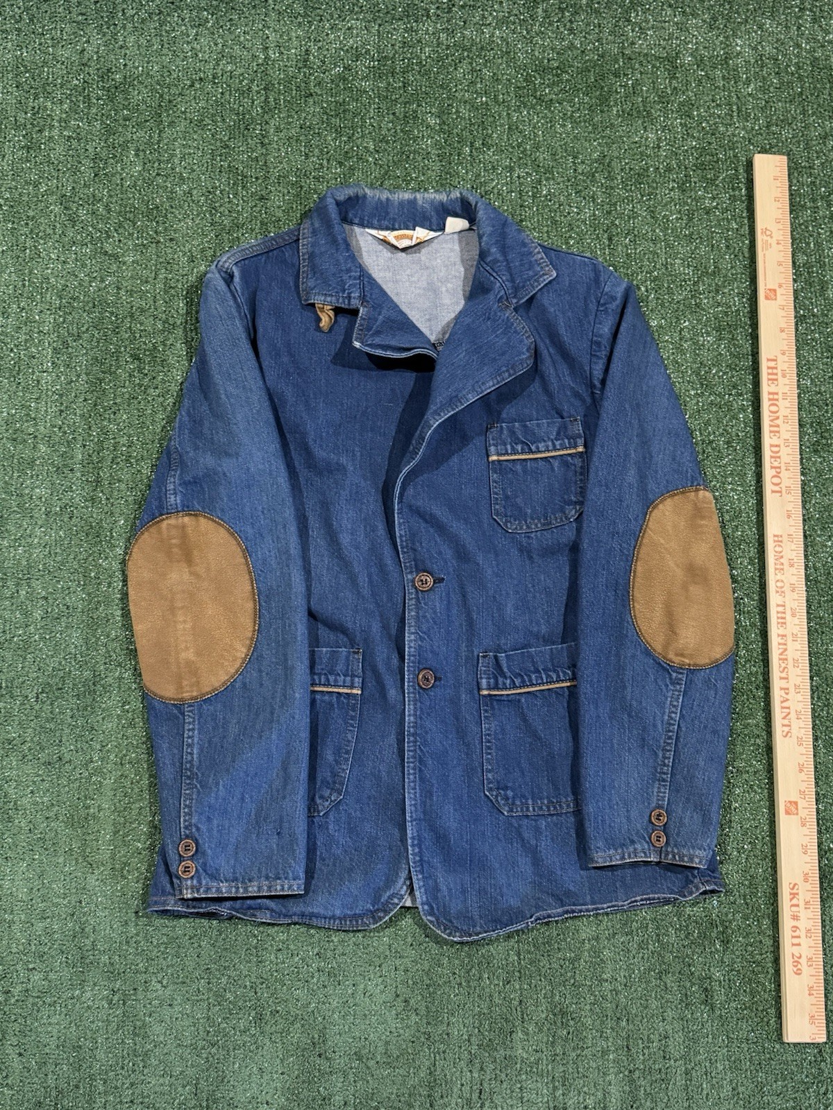 Vintage Denim BlazeJean Chore Barn Trucker Western Work Jacket Elbow Patch Small