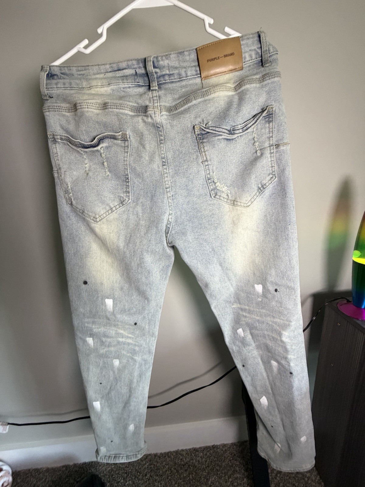 PURPLE BRAND Men’s Light Blue Light Wash Distressed Skinny Slim Fit Jeans 32