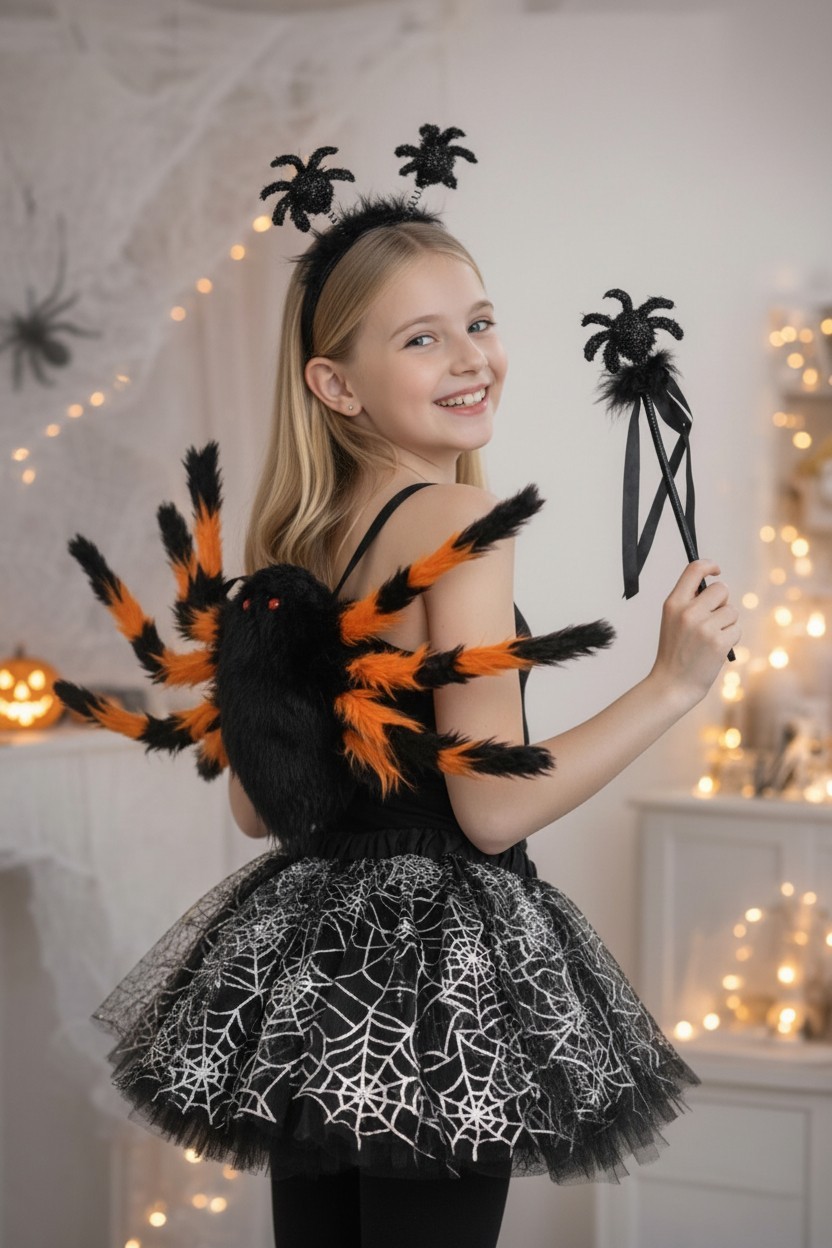 Hercicy 4PCS Kids Girls Spider Costume Set Headband Wand Skirt Dress Up Cosplay