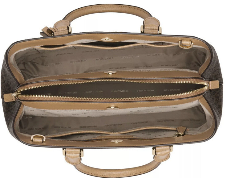 New Michael Kors Savannah Signature Large Satchel brown Acorn gold Pvc mono bag