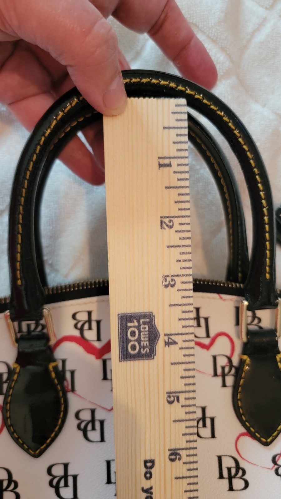 Dooney & Bourke DB Heart Print Satchel White Black Red Coated Canvas Bag