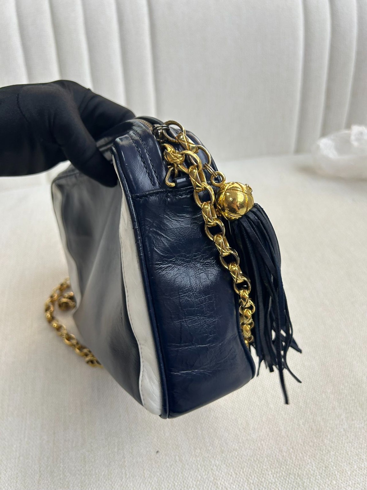 Chanel Camera Crossbody Bag Blue Leather Silver Flap Chain Pre-Owned France